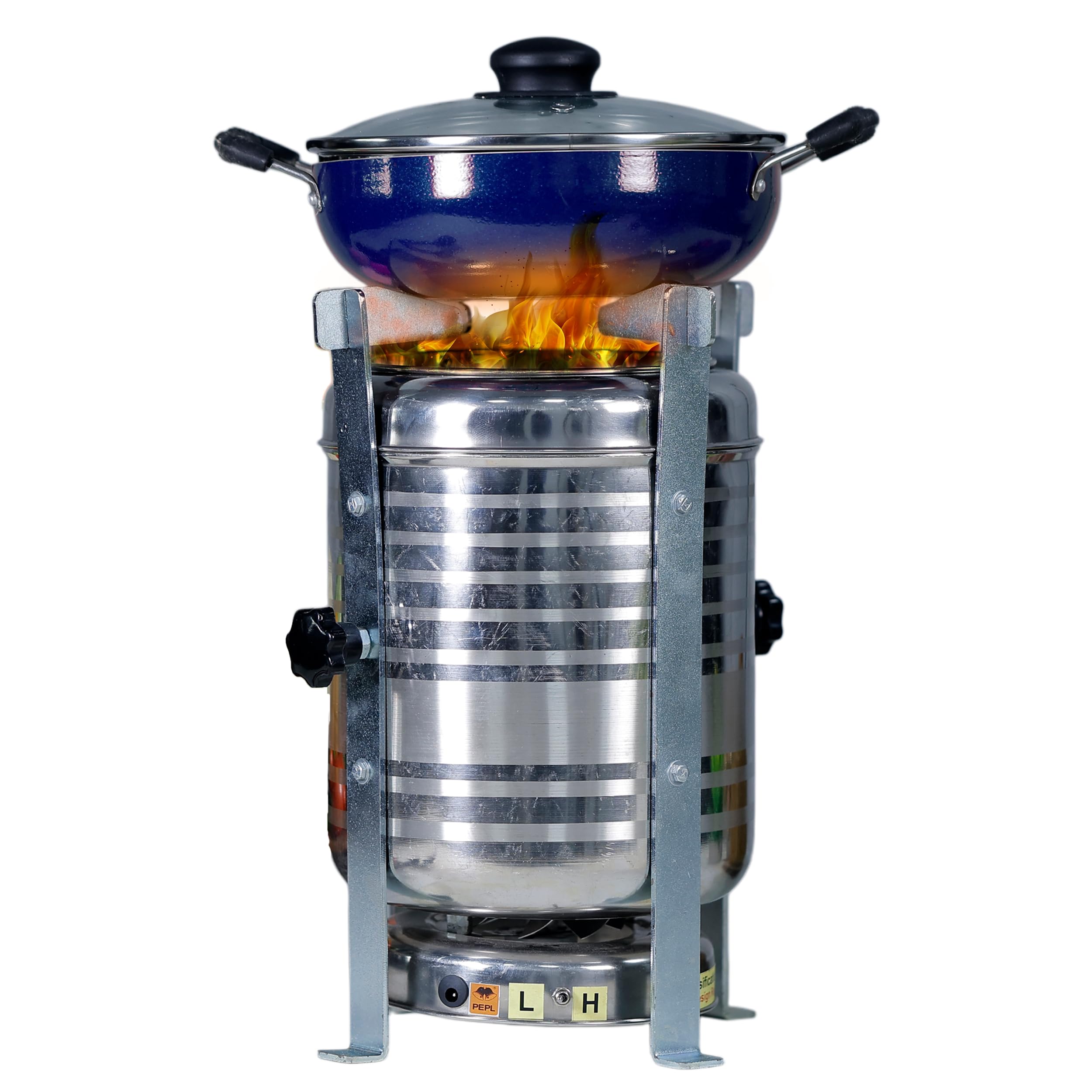 PEPL Biostove, Revolutionized Biomass Family Cooking Stove, Smokeless Chulha, Wood Or Paper Waste Burning Backpacking Stove for Outdoor Hiking Picnic BBQ (Stainless Steel - EXL Regular Model)