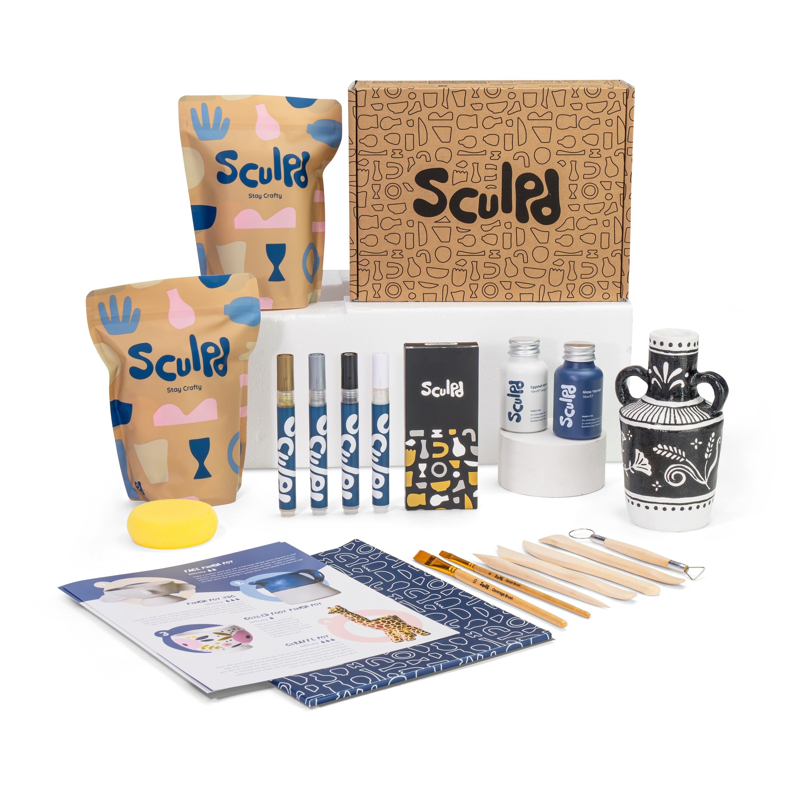 Sculpd Kit per ceramica, kit per principianti con penna acrilica, set di strumenti per ceramica, vernice acrilica, vernice impermeabile, pennelli, spugna e guida passo passo per adulti