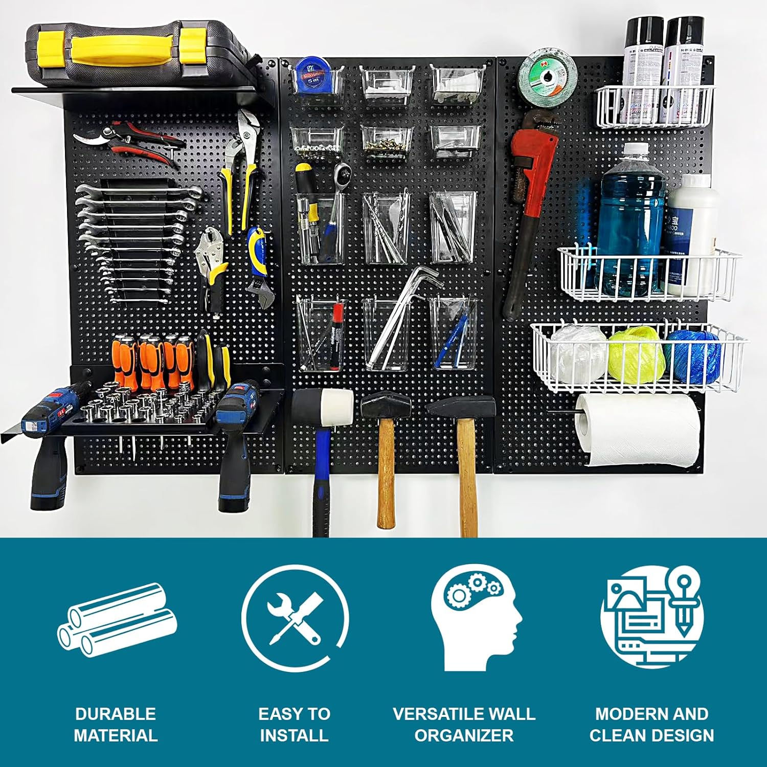 Metal Pegboard for Garage Storage,Steel Pegboard Heavy Duty 16-Inch X 32-Inch Metal Peg Board Tool Organization Panels (Black, 3 Pack)