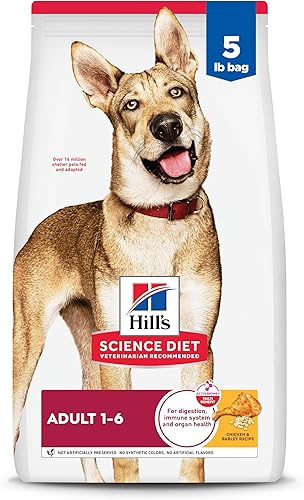 Hill's Science Diet Adulto 1-6, Adulto 1-6 Premium Nutrition, Alimento seco para perros, pollo y cebada, bolsa de 5 libras