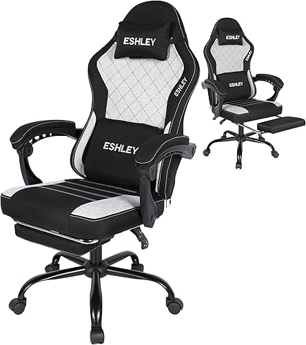 Silla para videojuegos, silla de computadora con reposapiés y soporte lumbar, silla de oficina ergonómica ajustable en altura con asiento giratorio