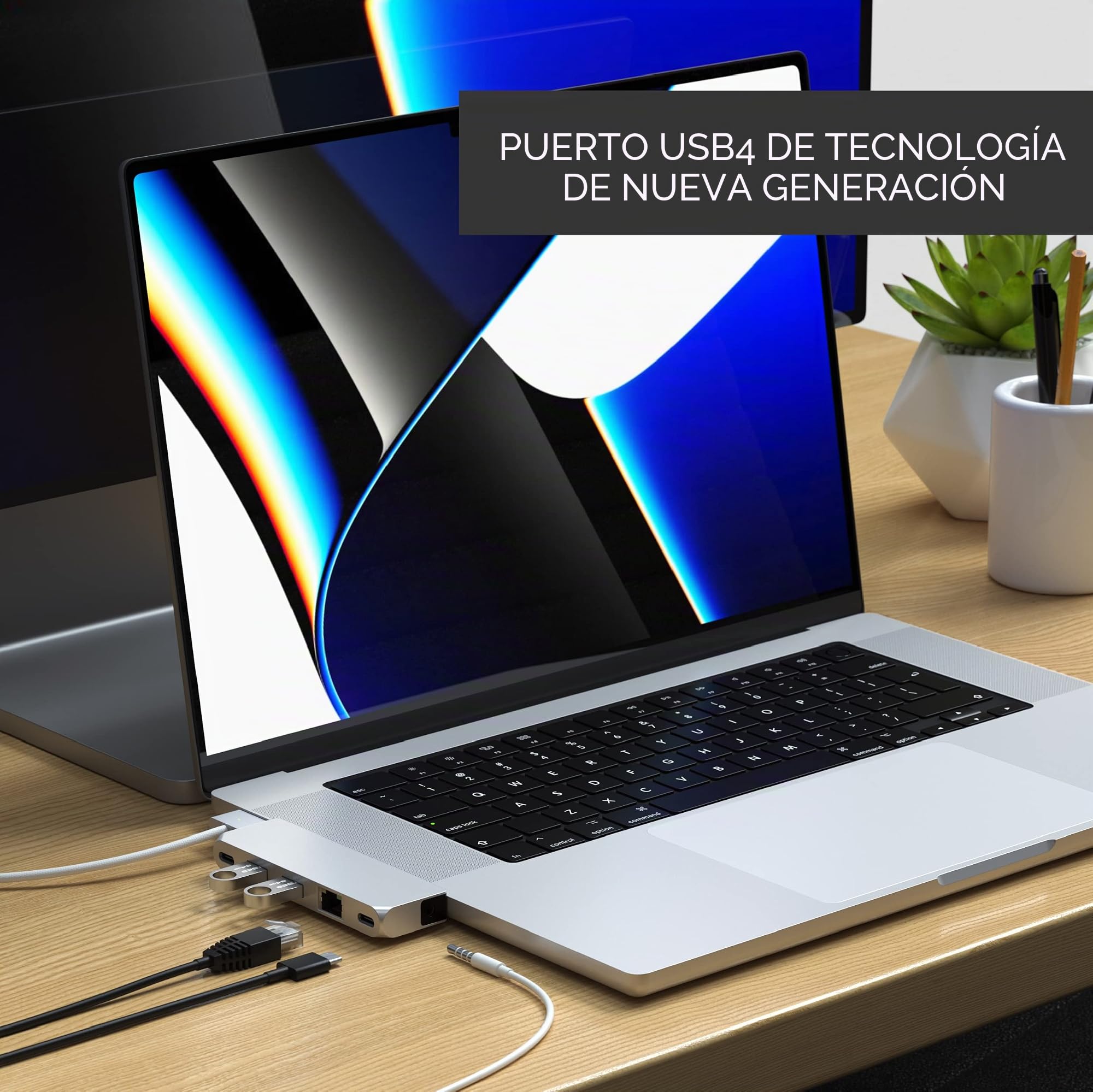 SATECHI Hub Dual USB C Pro 6 en 1, USB4 40Gbps, HDMI, 100W, Plata | Para MacBook Air y Pro, vídeo hasta 5K@60Hz, Ethernet, 1x USB-C y 2x USB-A a 5Gbps, puerto de audio