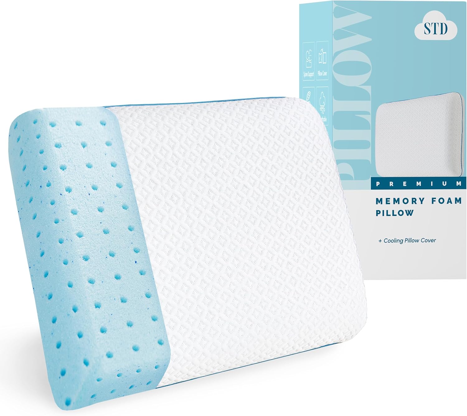 Elegant Comfort Premium Memory Foam, Luxury Pillow for Back, Side or Stomach Sleepers Soft Yet Supportive Feel, Breathable and Washable Cover, Ideal for Home or Travel, Standard, White