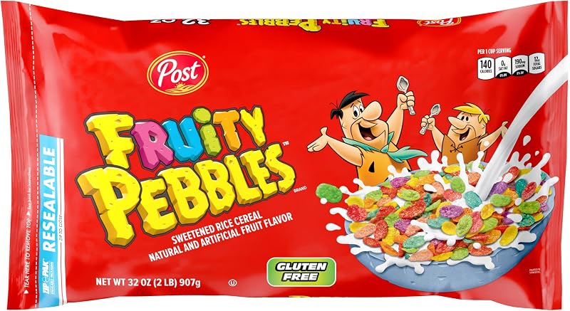 Fruity PEBBLES Breakfast Cereal for Kids, Gluten Free, 32 oz Bag | Sweetened Puffed Rice With Crunchy Texture And Colorful Pieces, Delivering Bold Flavor In Every Spoonful