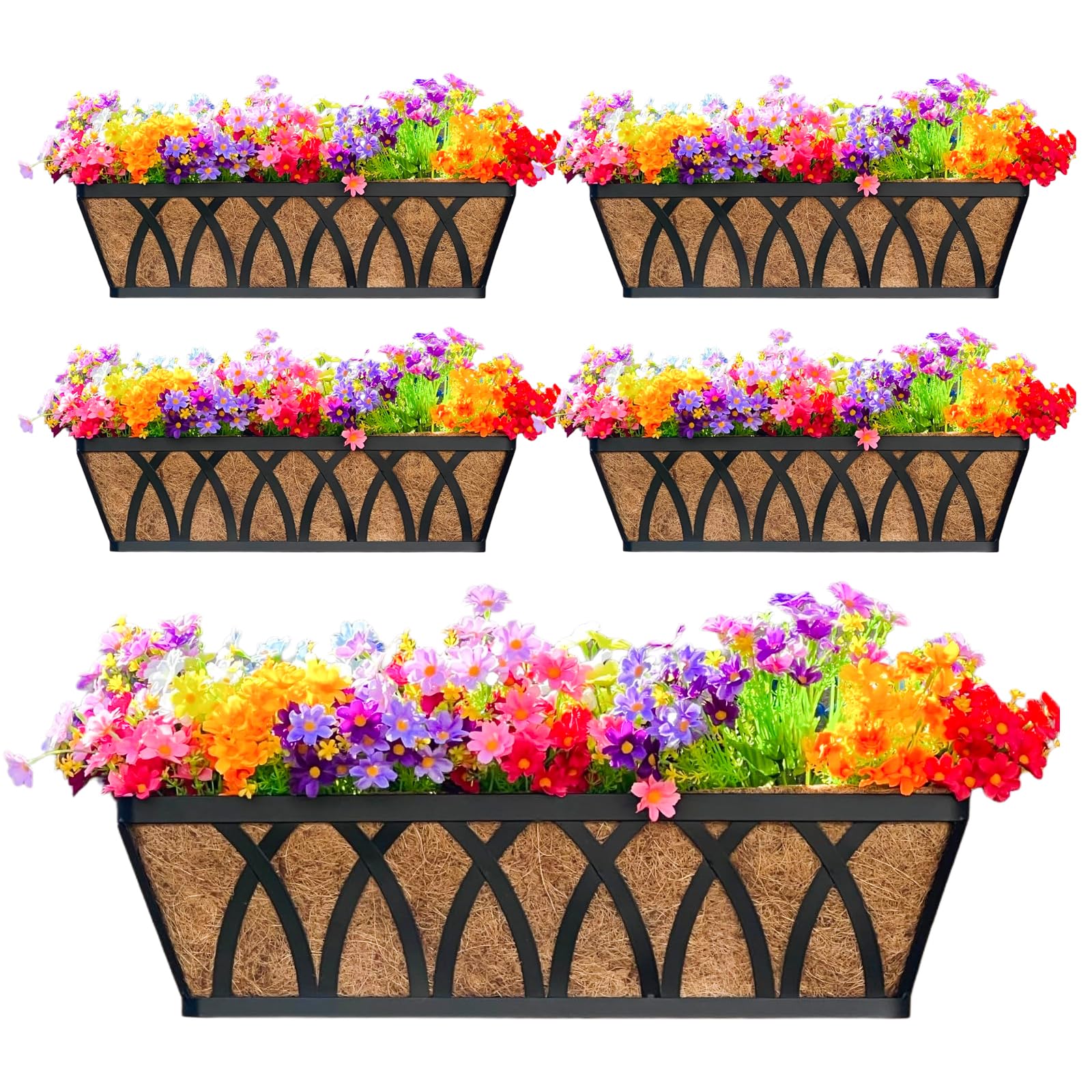Rugg 30 Inch Window Box Balcony Fence Planter 4-Pack 30-Inch Flat Railing Planters – Metal ...