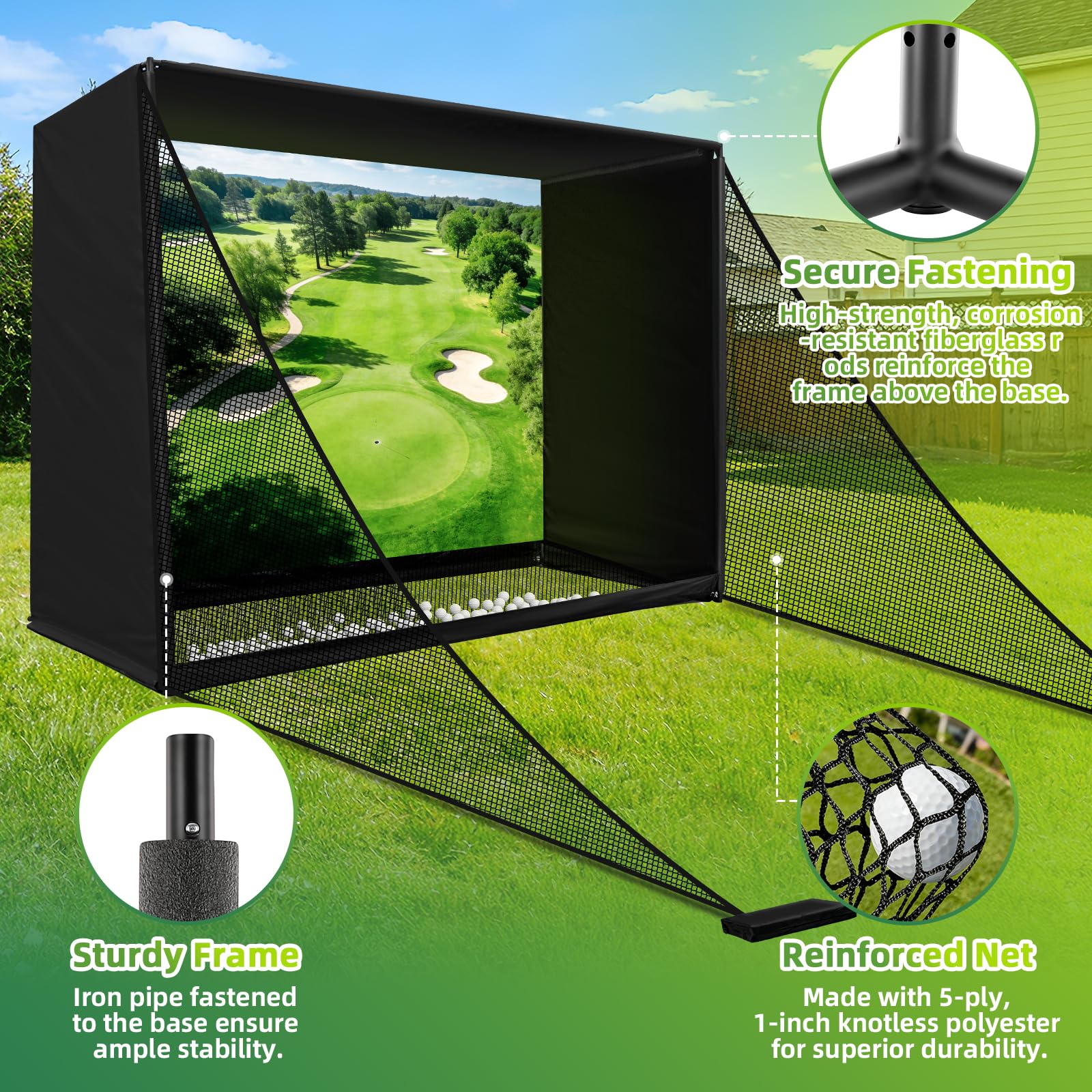Filet d'entraînement de golf de 3 x 2,4 m avec écran d'impact cible pour simulateur de golf, utilisation intérieure et extérieure, pour l'entraînement au swing et au déchiquetage
