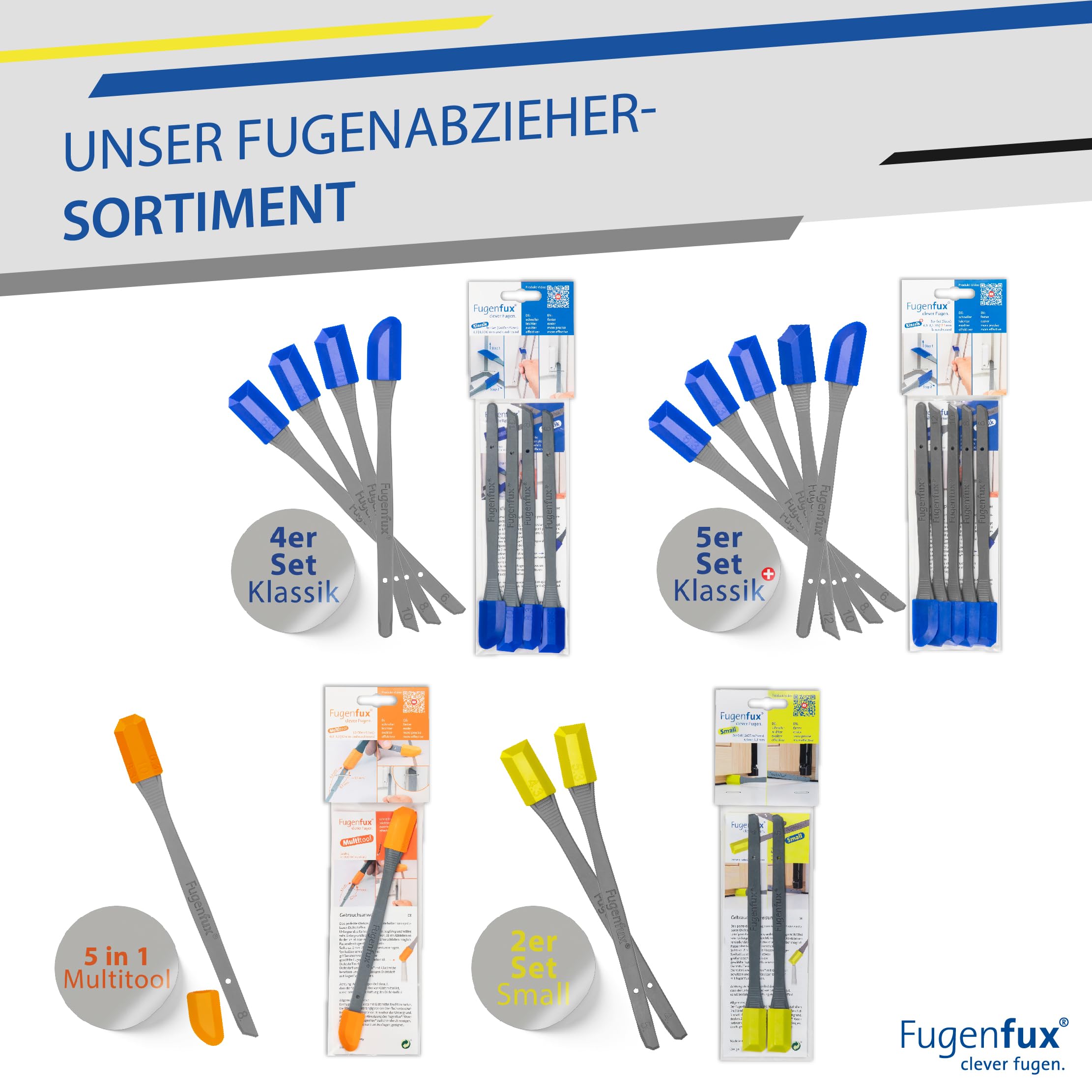 FUGENFUX® Set station wagon Master Classic 4 + Small – Speciale estrattore fughe – Piastra per fughe per qualsiasi dimensione – Estrattore fughe con punta magica rivoluzionaria per punto estremamente