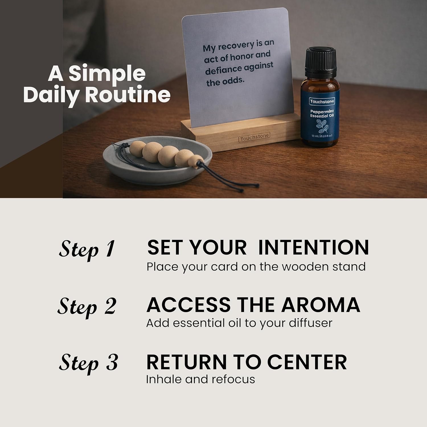 Affirmation Cards with Aromatherapy 50 Daily Motivation and Recovery-Inspired Affirmations with Wooden Stand & Magnetic Gift Box, Rosemary and Peppermint for Mindfulness and Reflection