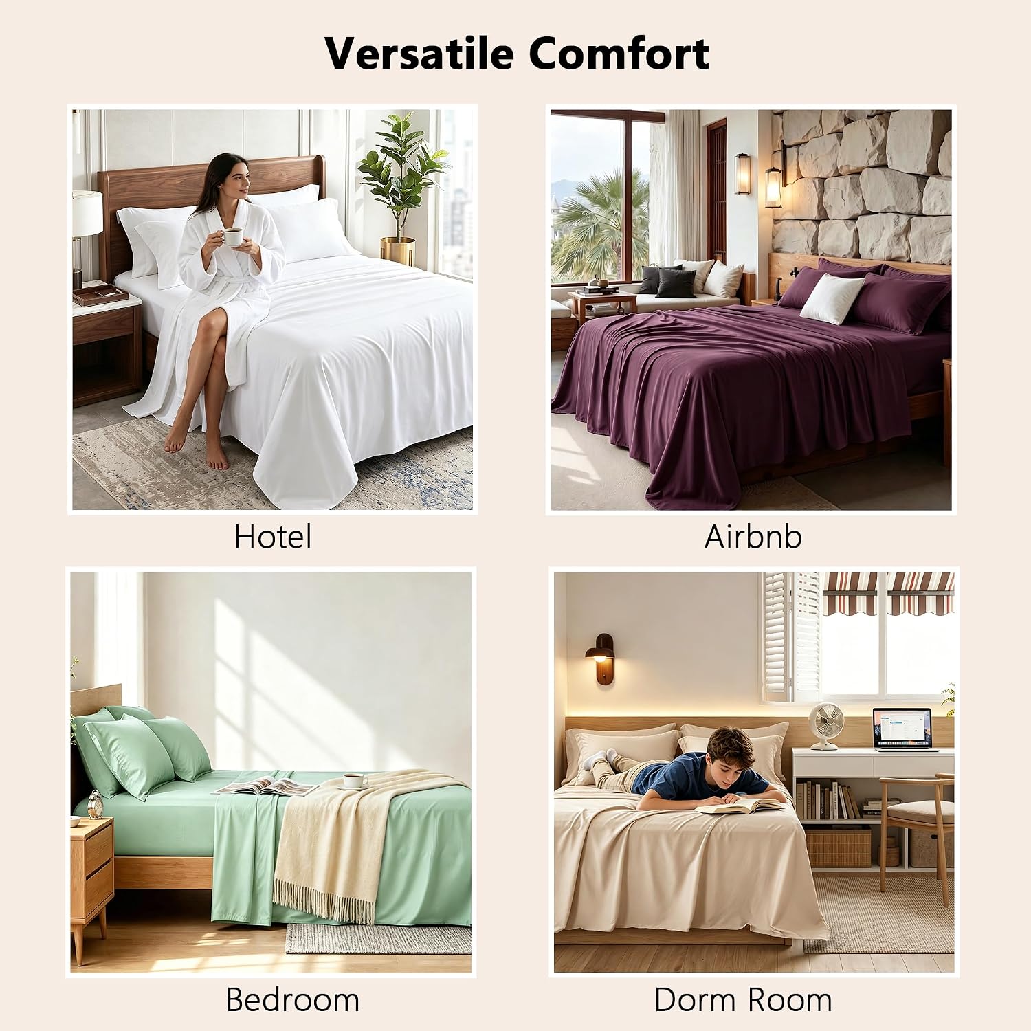 KAKIJUMN 6 Piece Cooling Queen Sheets Set, Rayon Derived from Bamboo | Buttery Soft & Silky Smooth, Cool to The Touch, Ideal for Hot Sleepers, Secure Fit for 14-18” Deep Pocket, Suit All Ages