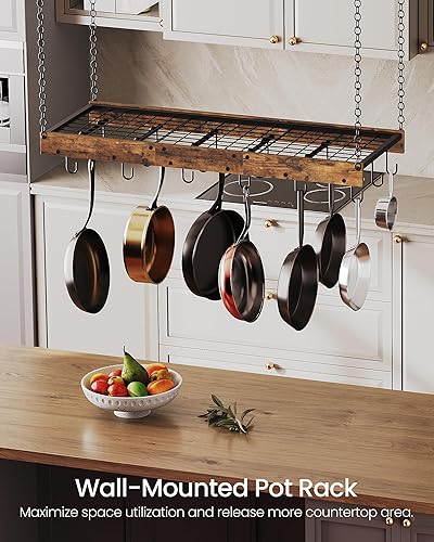 Miniatura 2 de TPR12BFC1 - Estante colgante para ollas, soporte de pared para cocina, colgador de ollas de estilo industrial con 18 ganchos, organizador de