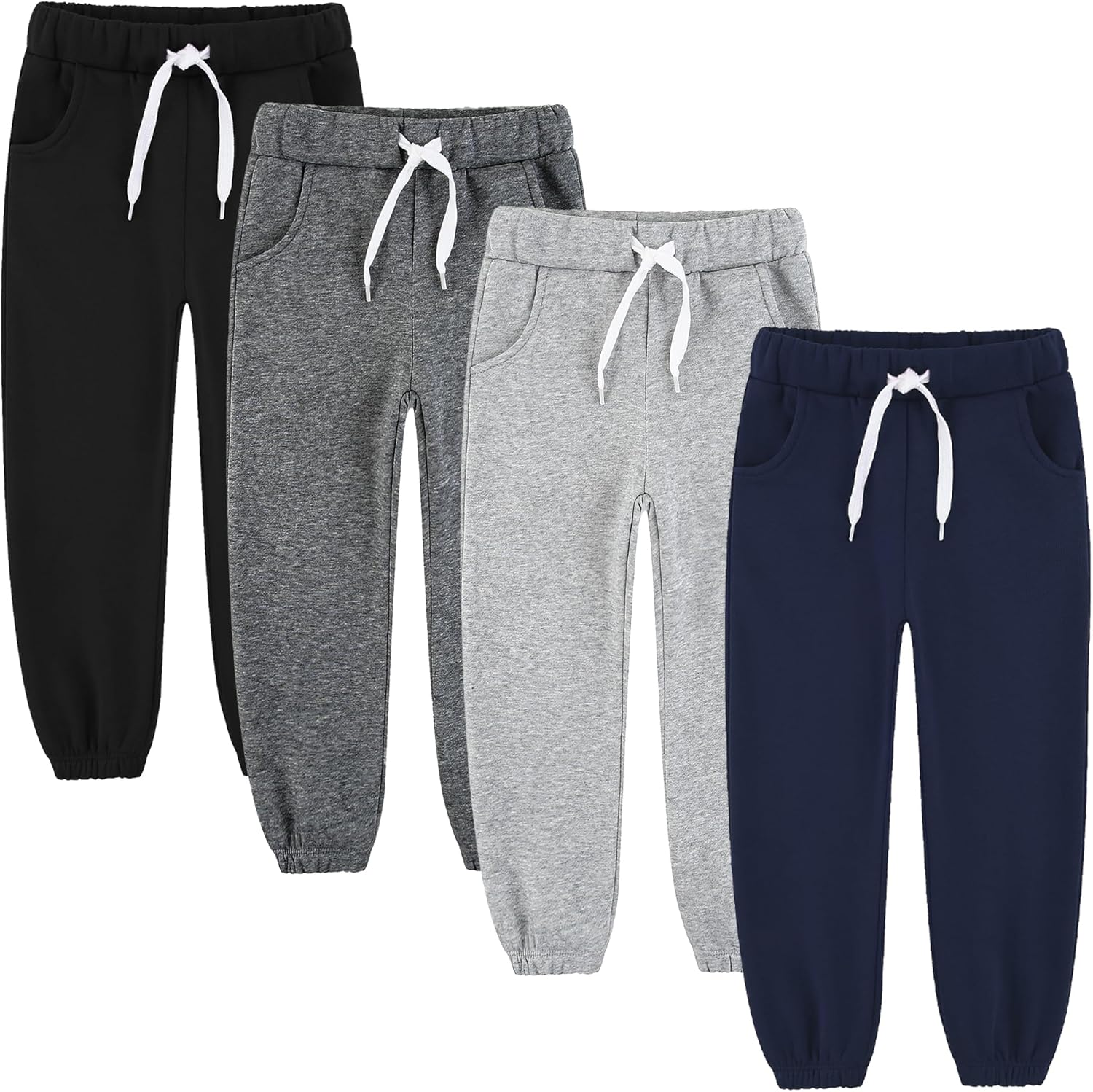 4 Pack Toddler and Kids Boys Sweatpants Joggers Cotton Active Soft Joggers Pants wi...