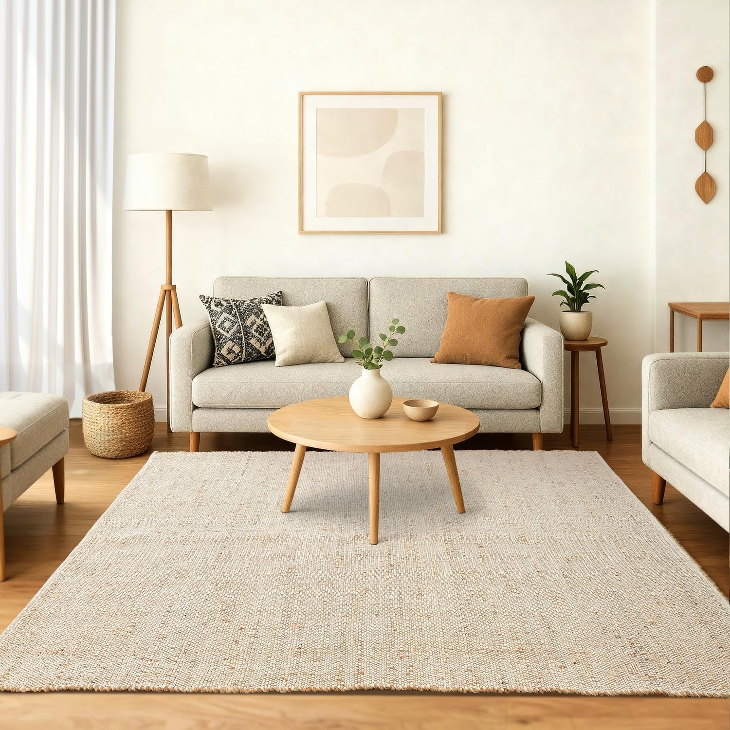 gruhum jute cotton area rug 10'x13' ft large hand woven natural farmhouse rug for living room, bedroom kitchen - rustic vintage bohemian eco-friendly carpet home décor 10x13 ft natural boho rug 13' x 10' (rectangular) natural - white