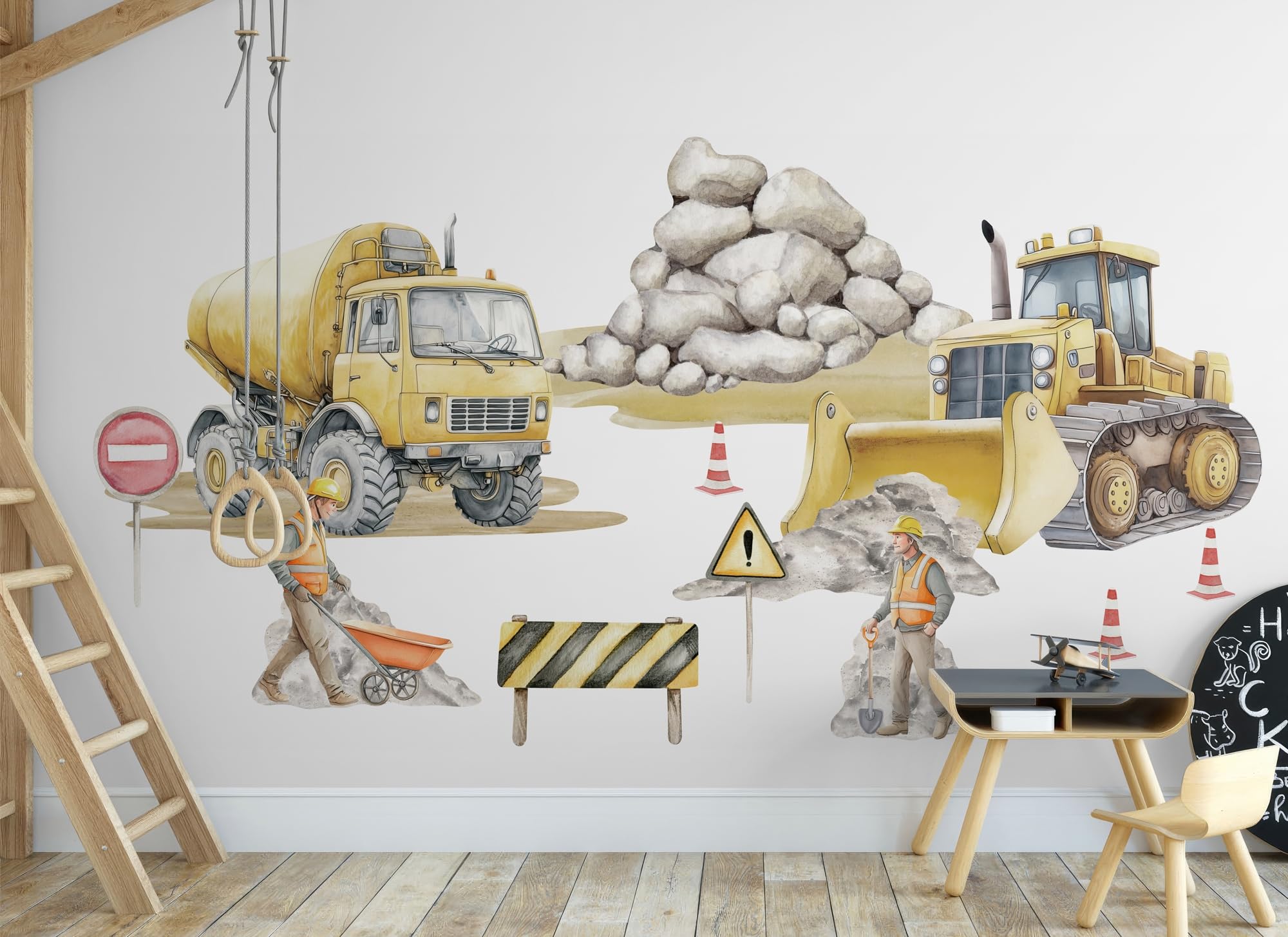 Adesivo da parete per cameretta dei bambini, decorazione da parete per camera da letto, per cameretta dei bambini (cantiere, XL)