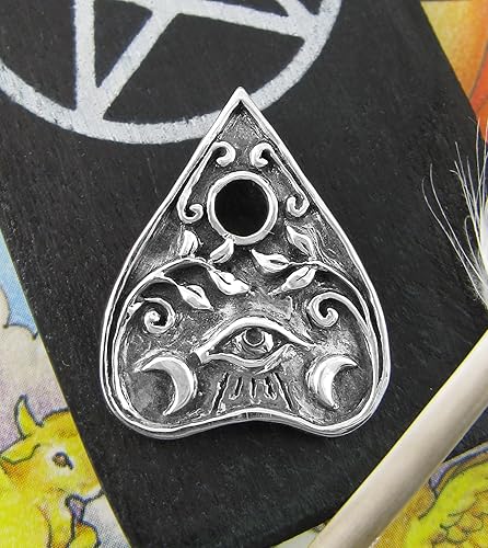 Miniatura 2 de Ouija Planchette Pendant Crescent Moons Floral Vines Evil Eye Spirit Trance Talking Board 100% Handmade Fine Silver