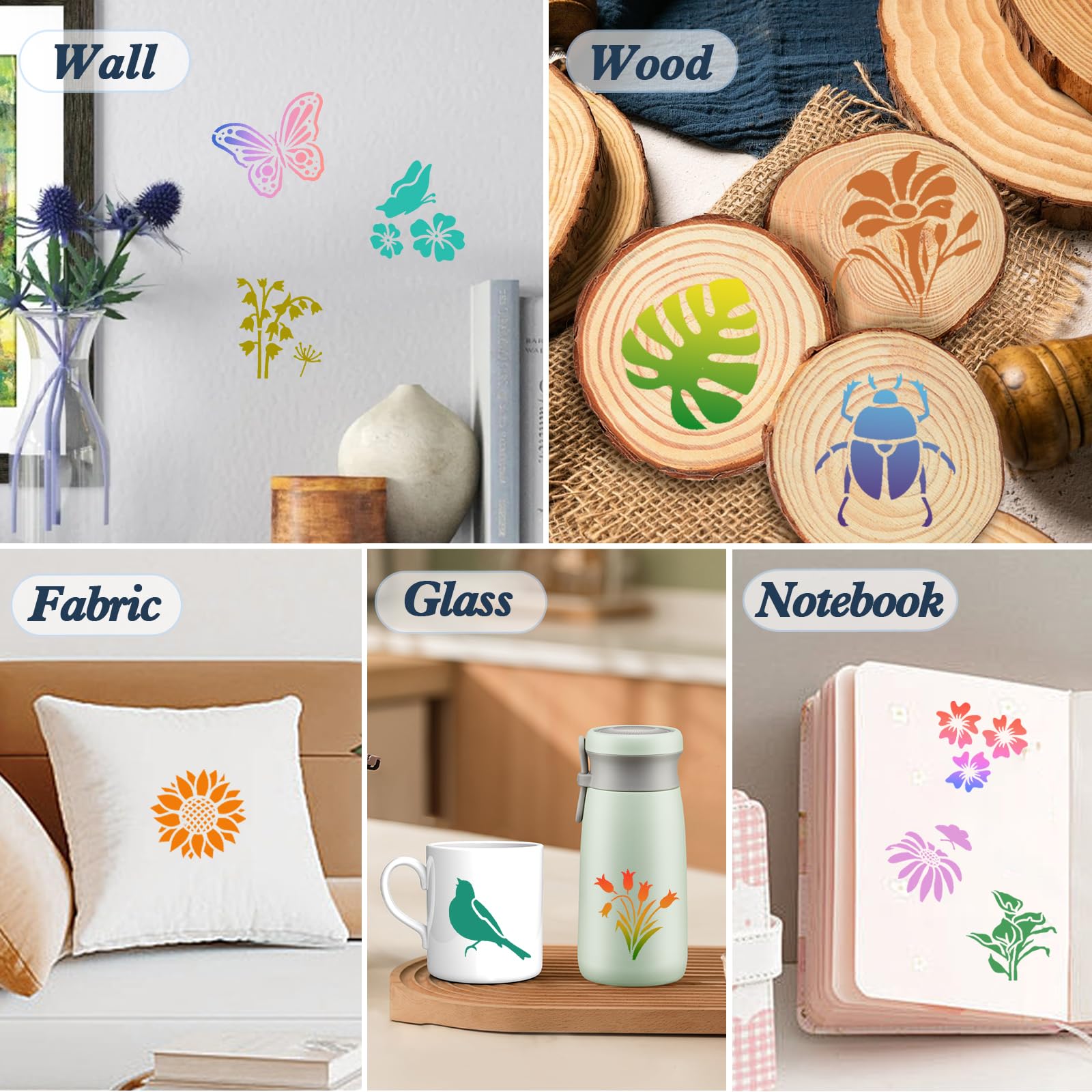 Ensemble 64 Pochoirs : Petits Pochoirs Fleurs Réutilisables - France