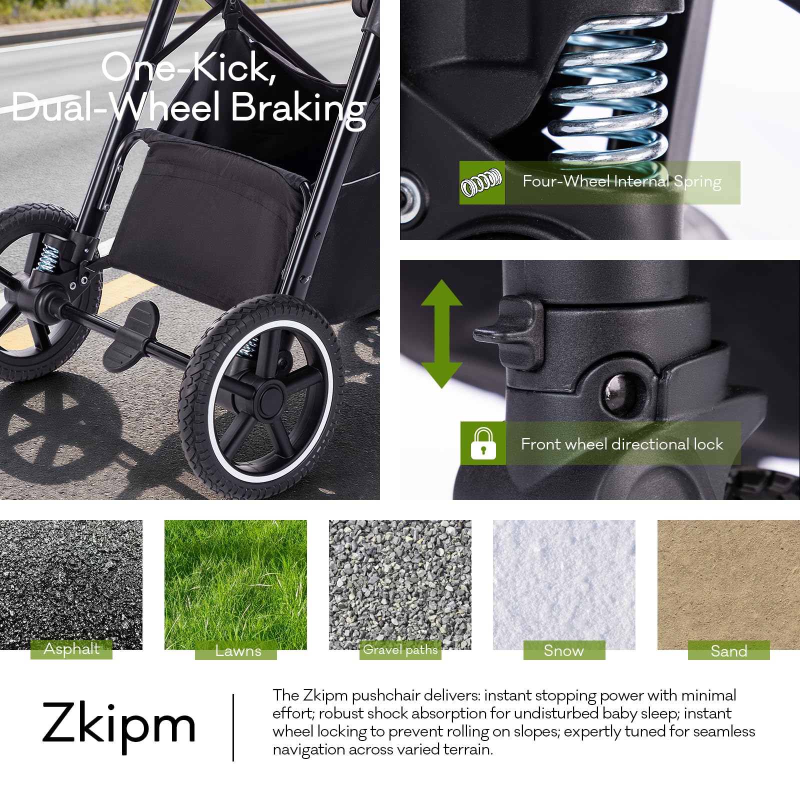 Zkiprm Carrito de Bebe 3 en 1, Conjunto Plegable Portátil con un solo Toque Carrito Bebe, Con Asiento y Reclinable Silla de Paseo, Incluye mosquitera, funda para la lluvia, portavasos, bolsa,0 a 3 año