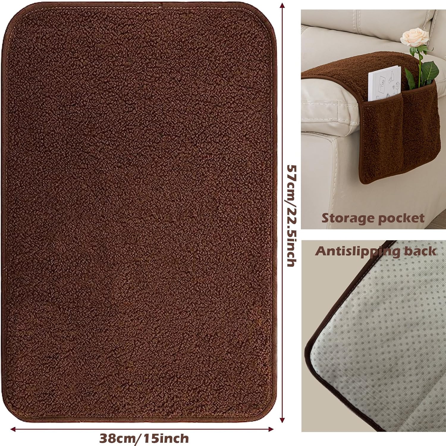 Recliner Covers Sherpa Chair Armrest Cover, Recliner Headrest Cover Sofa Arm Covers with Storage Pockets Anti Slip Arm Rest Cover for Recliner, Chair, Sofa (Burgundy,Sofa(5pcs))