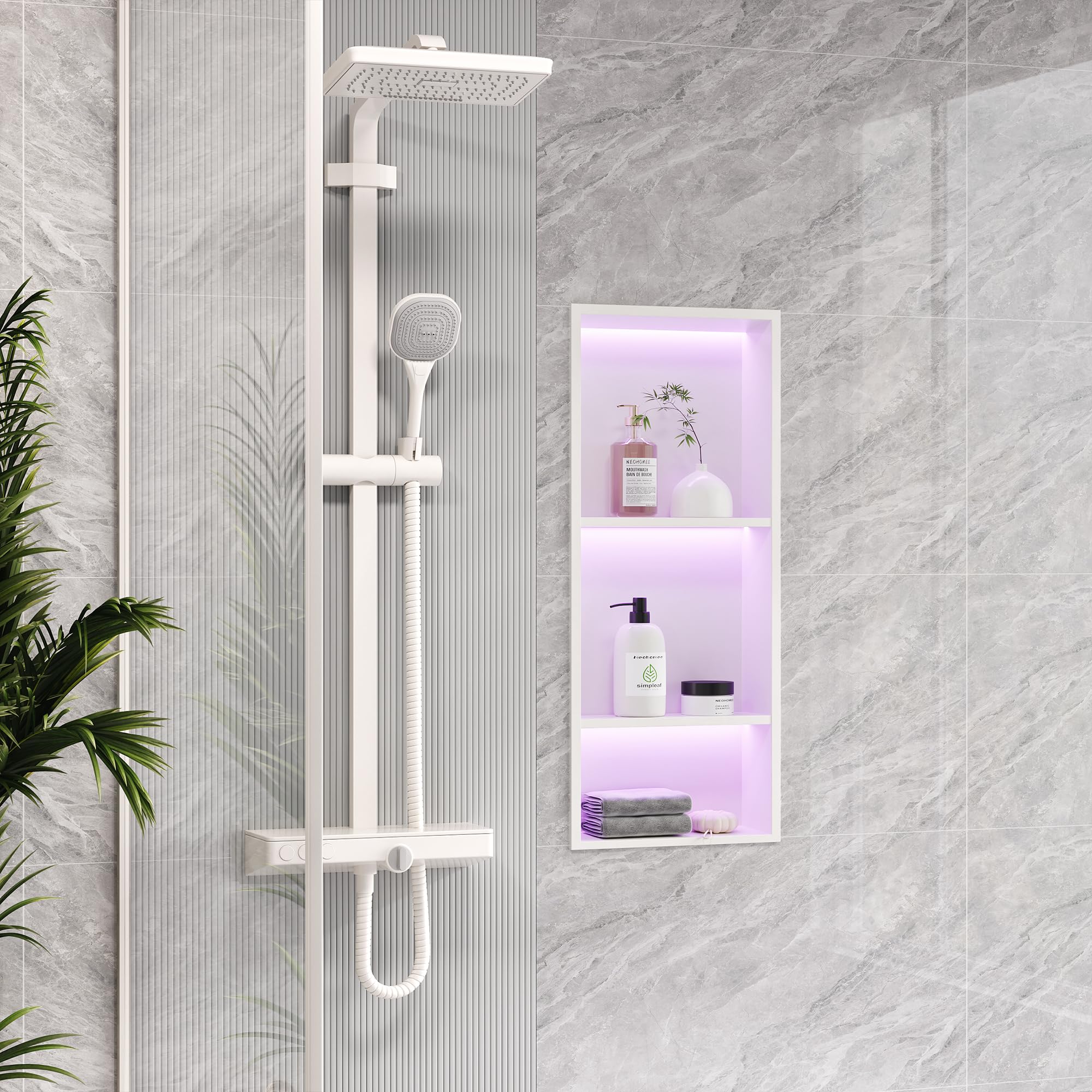Neohomee 3-Tiers 12x30 Inch Wall Niche with RGB LED Light