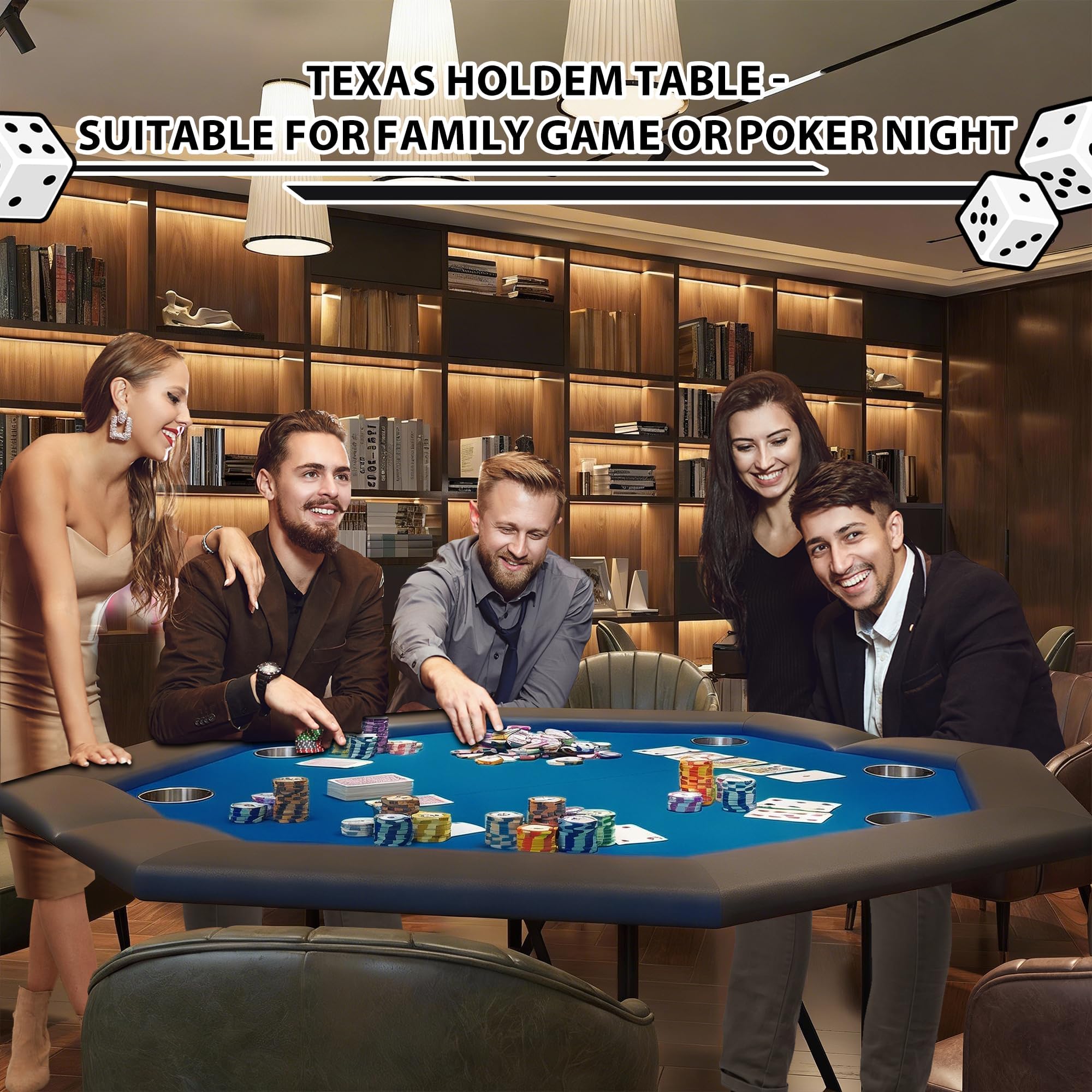Table De Poker Pliable 120 cm Pour 8 Joueurs, Table De Casino Octogonale Pour Blackjack Et Texas Holdem, Avec Rails Rembourrés Confortables Et 8 Porte-Gobelets Intégrés, Idéale Pour Soirées Jeux, Mais