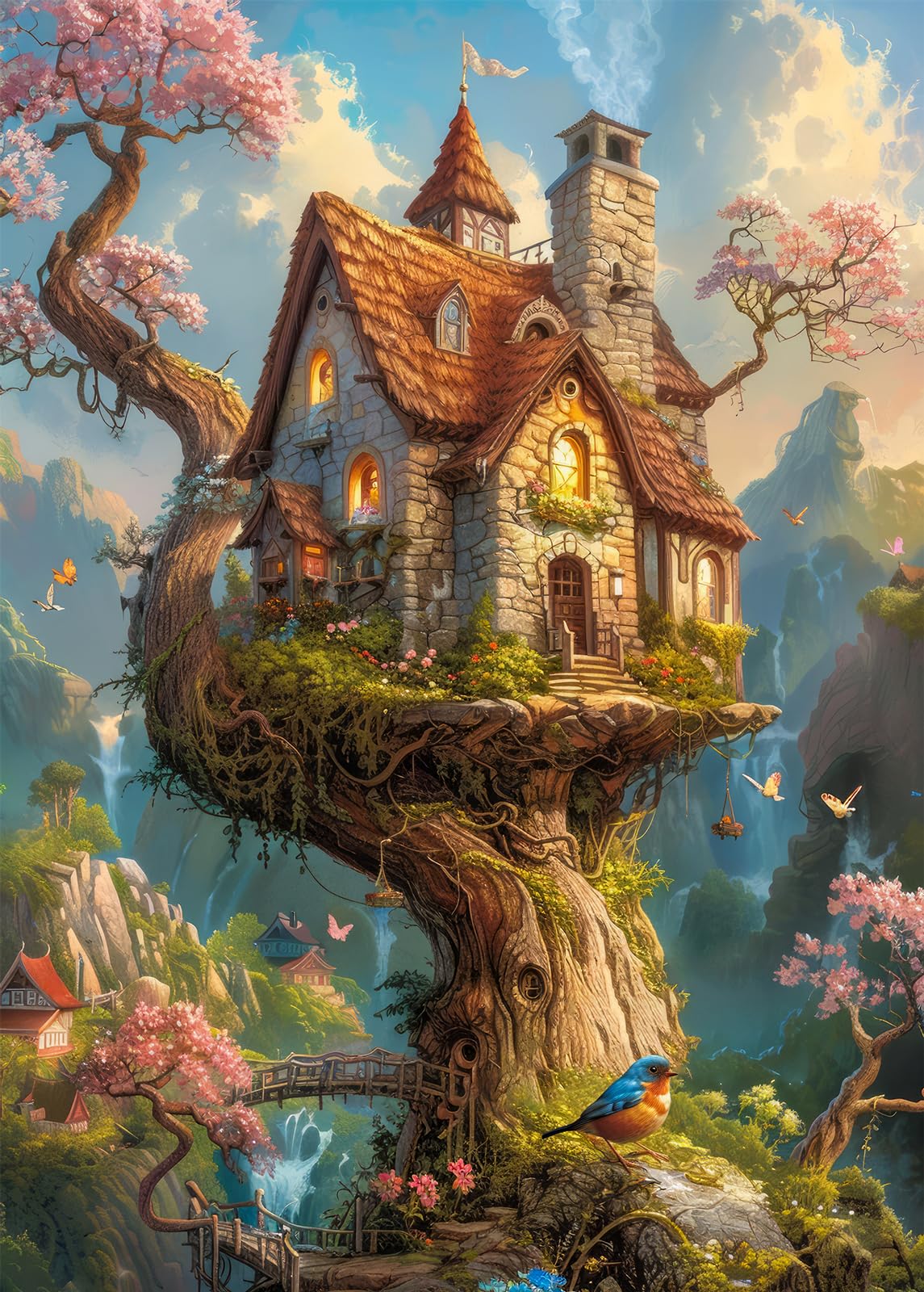 Bullglesup Puzzles for Adults 1000 Pieces, Fairytale Cottage Jigsaw with Poster Letter on Back