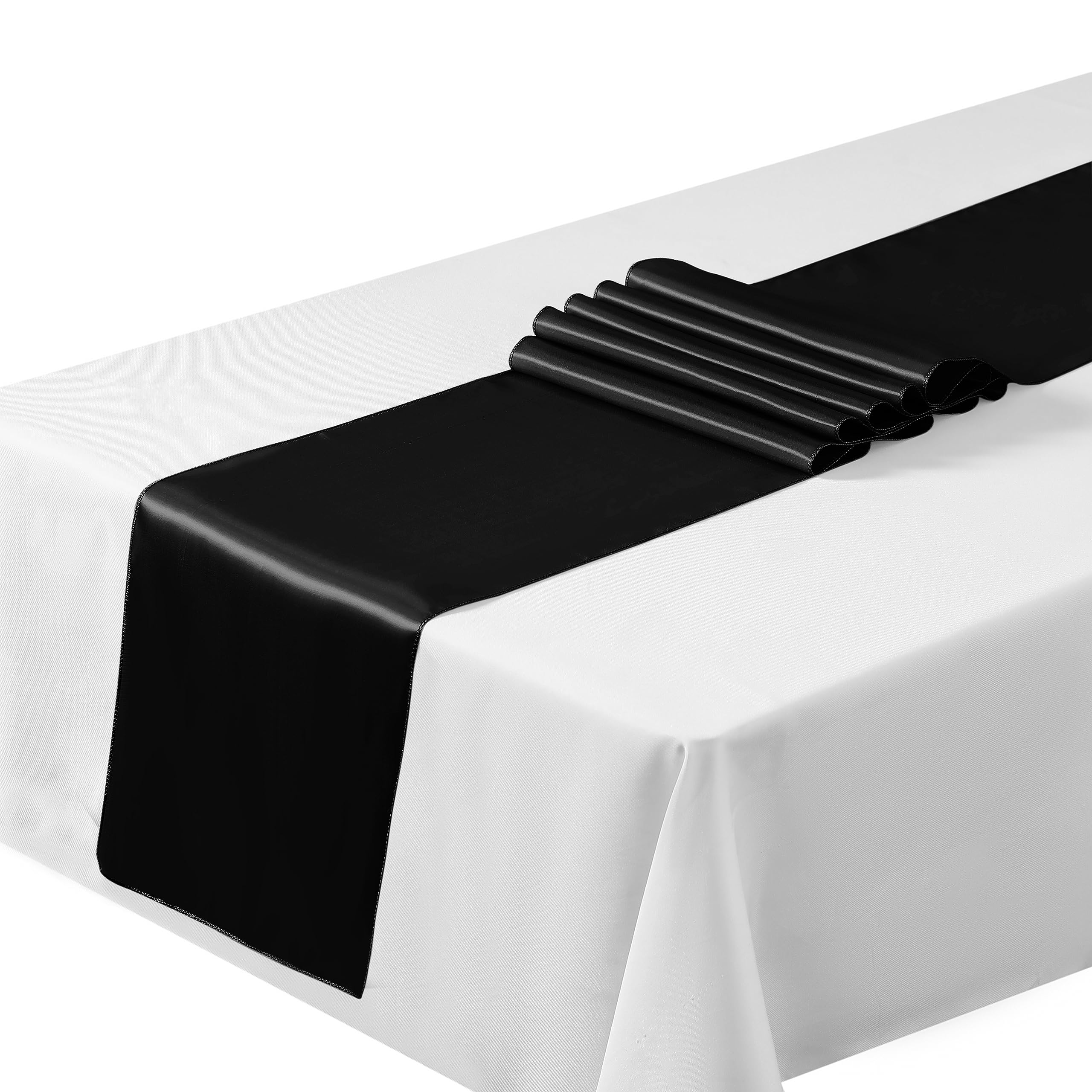 Satin Table Runners 12"x108"inch Chair Sashes Swags Wedding Party Table Decoration (10, Black) …