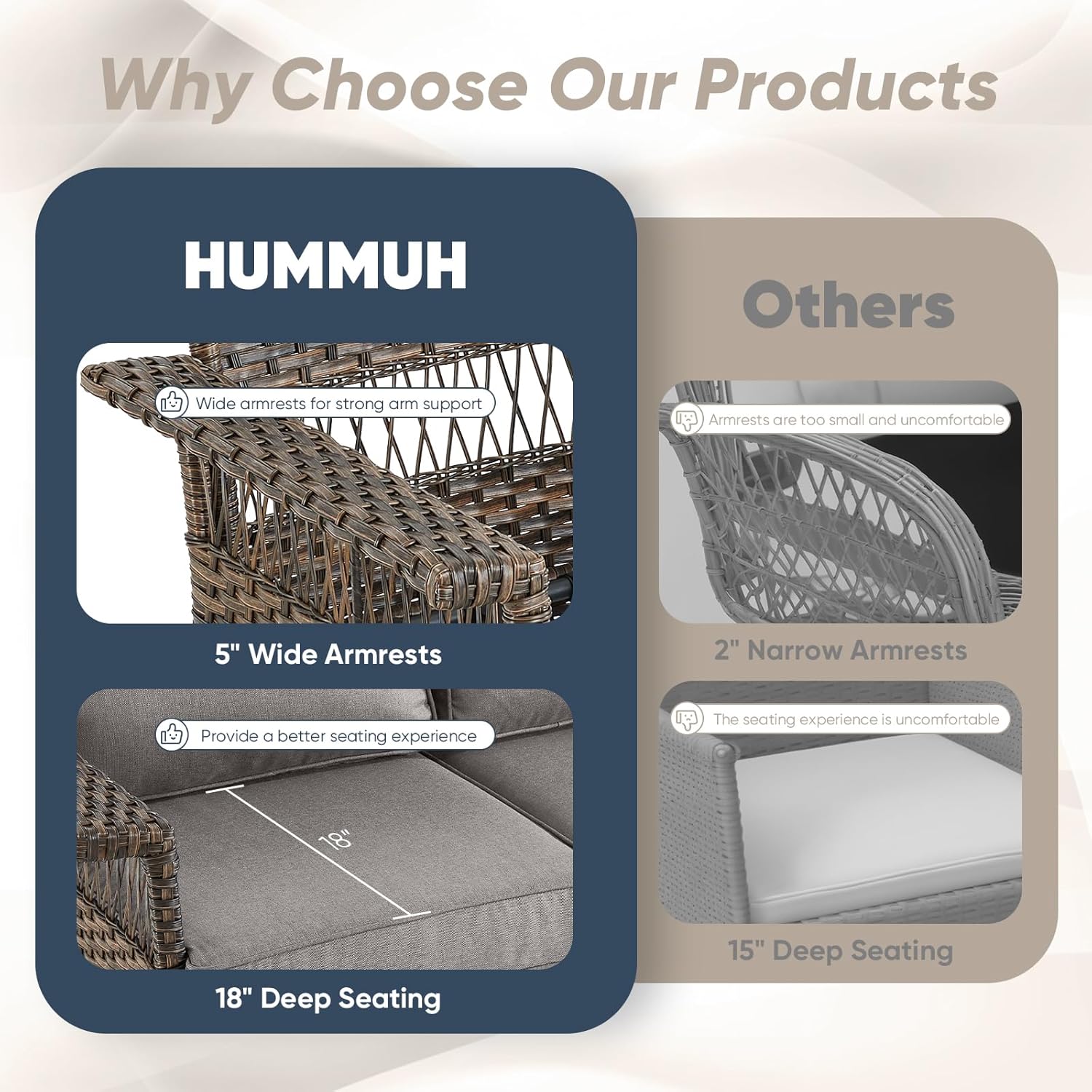 HUMMUH Outdoor Patio Couch - All Weather Rattan Wicker Patio Sofa 3 Seater Outdoor Couch for Deck Porch Balcony Garden-Brown/Grey