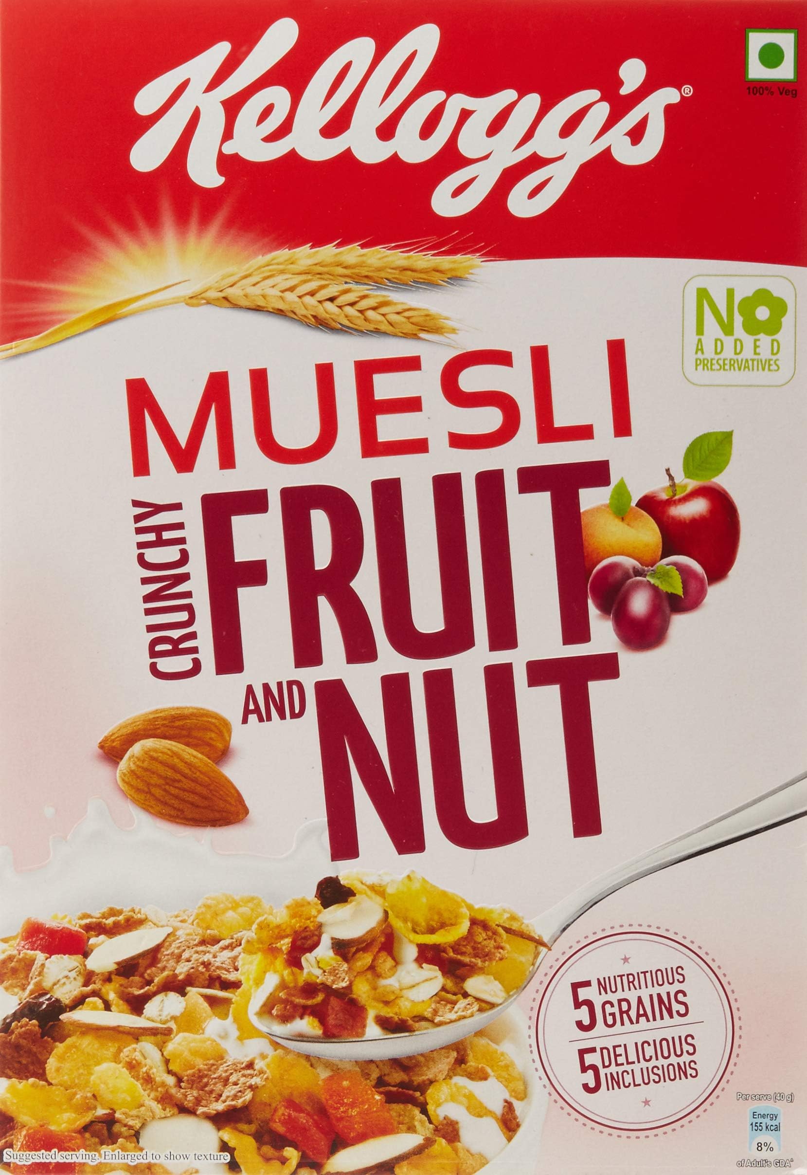 Kellogg's Muesli Crunchy Fruit And Nut, Multi-Grain Cereal, High In Iron, Vitamin B And Source Of Fibre, 500g