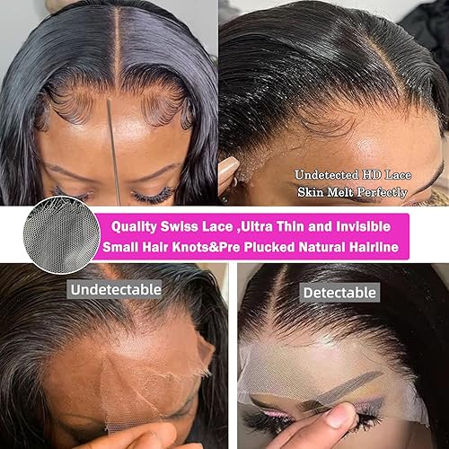Miniatura 4 de IUPin Pelucas de cabello humano ondulado con encaje frontal HD de 250 % de densidad, sin pegamento, prearrancadas de 13 x 4, peluca de cabello