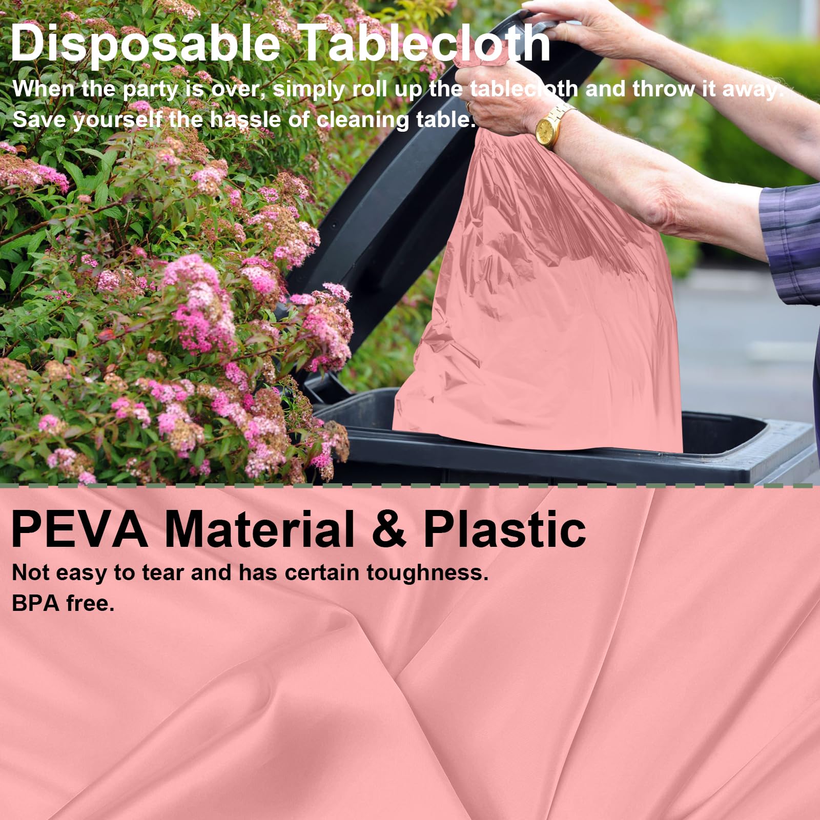 MASHAN 12 Pack Pink Plastic Tablecloths - Disposable Rectangle Covers 54x108 Inch For Wedding, Birthday, Valentine's - View #3