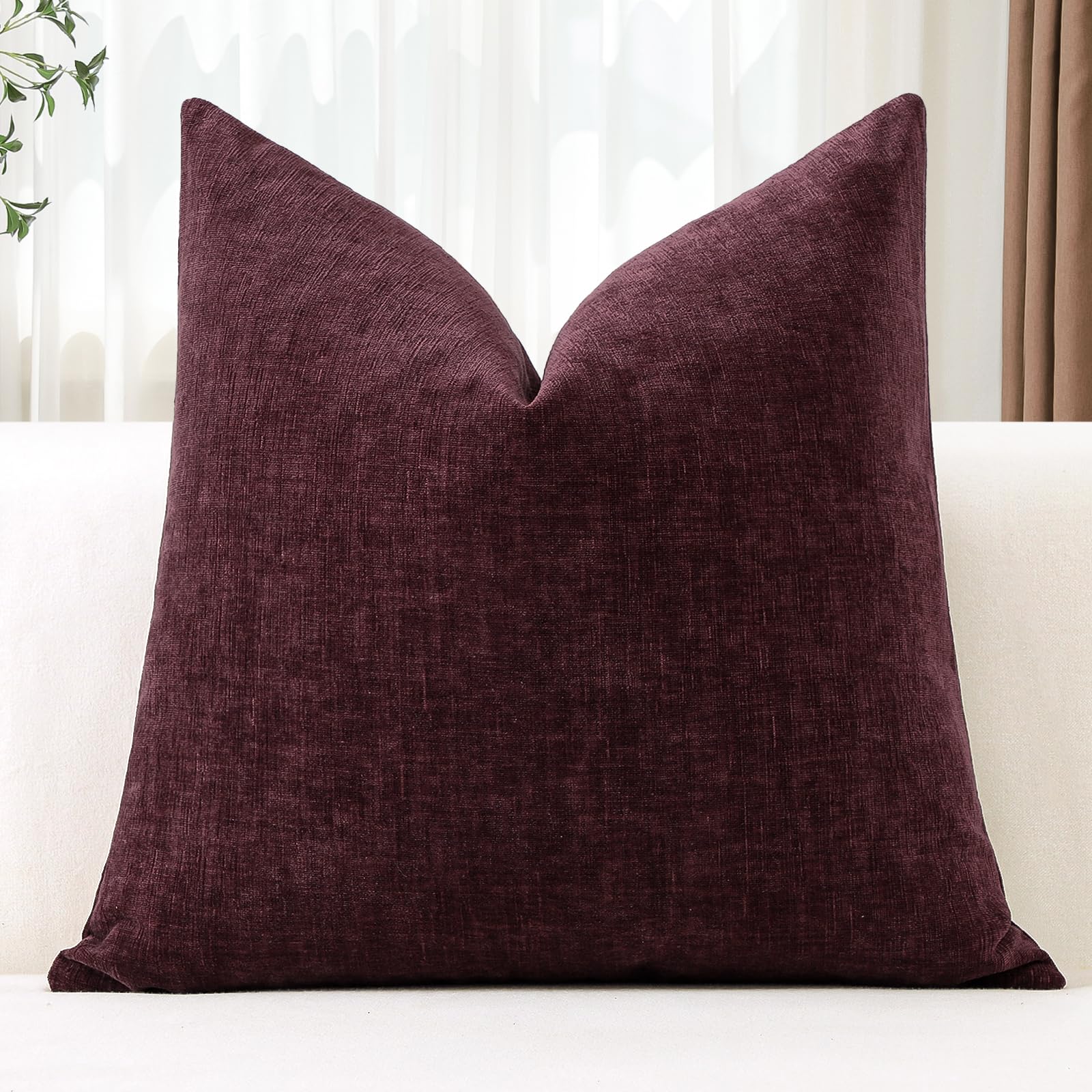 OTOSTAR Chenille Throw Pillow Covers 18x18 Inch Soft Farmhouse Decorative Pillow Covers Solid Square Cushion Case for Sofa Bed Living Room Couch Home