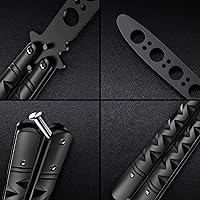 Vista 6 de GOOD WORKER Butterfly Knife - Balisong Trainer - Black Practice Butterfly Trainer with Sure Spring Latch - Balisong Knives NOT Real NOT Sharp Blade