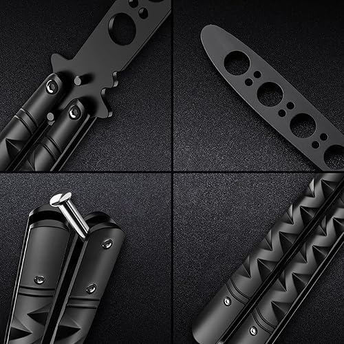 Miniatura 6 de GOOD WORKER Butterfly Knife - Balisong Trainer - Black Practice Butterfly Trainer with Sure Spring Latch - Balisong Knives NOT Real NOT Sharp Blade