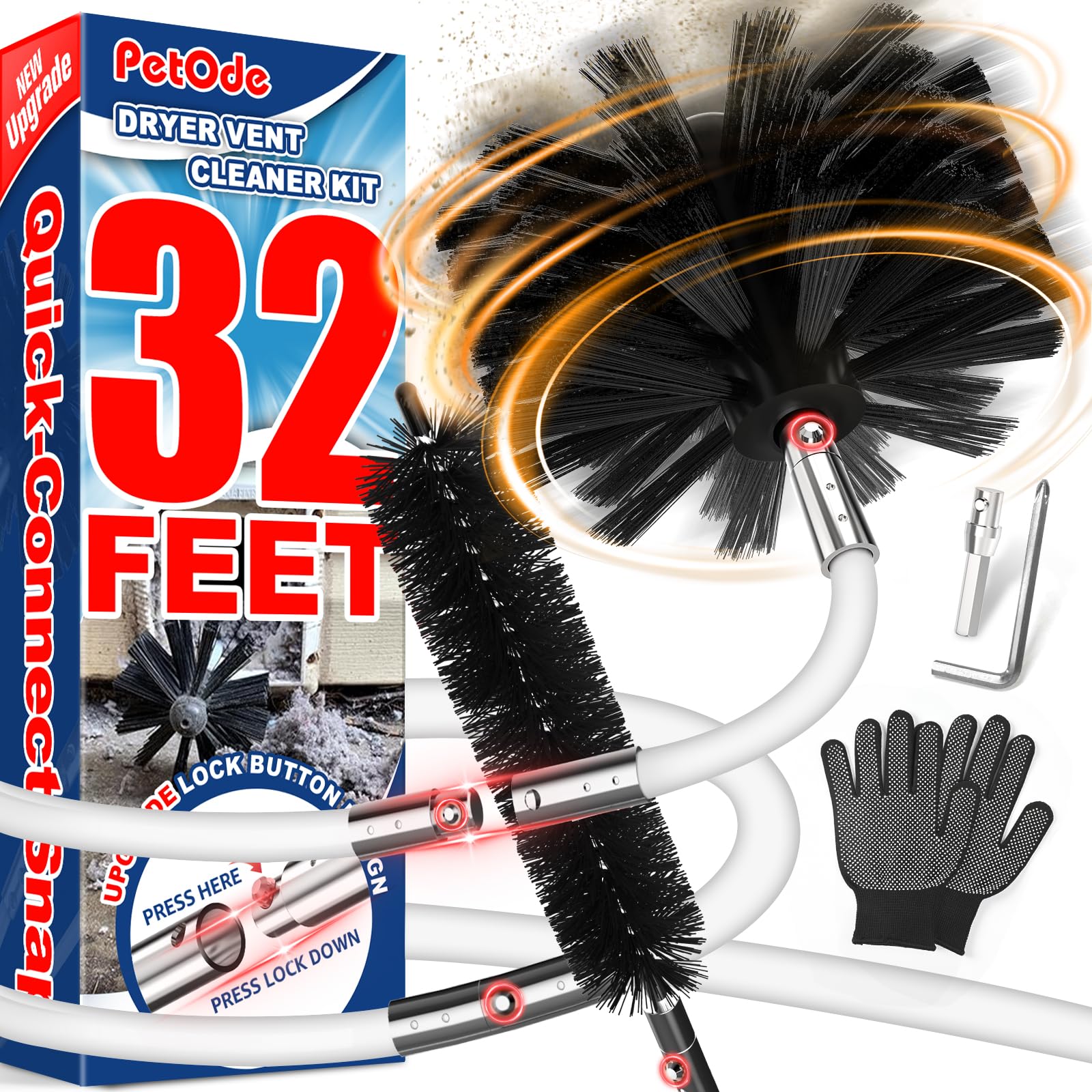 Photo 1 of ***MISSING PARTS***
PetOde 32 Feet Dryer Vent Cleaner Kit, Enhanced Flexible Quick Snap Brush with Drill Attachment for Effective Cleaning, 360 Degree Rotation Without Loosening, Use with or Without a Power Drill
