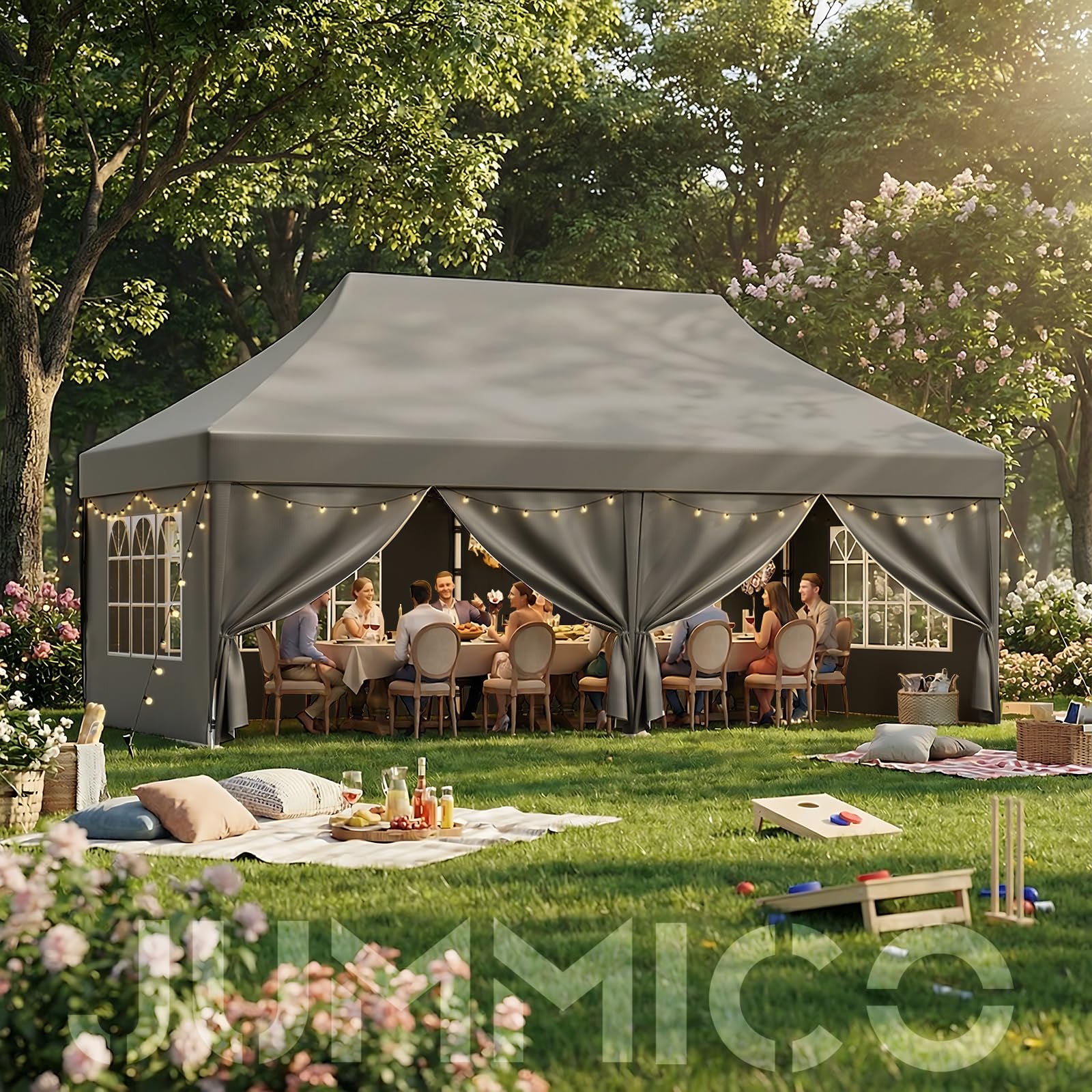 JUMMICO Tonnelle 3x6 Pliante Toile Oxford Imperméable Robuste Tente de Fête Jardin Camping Gris