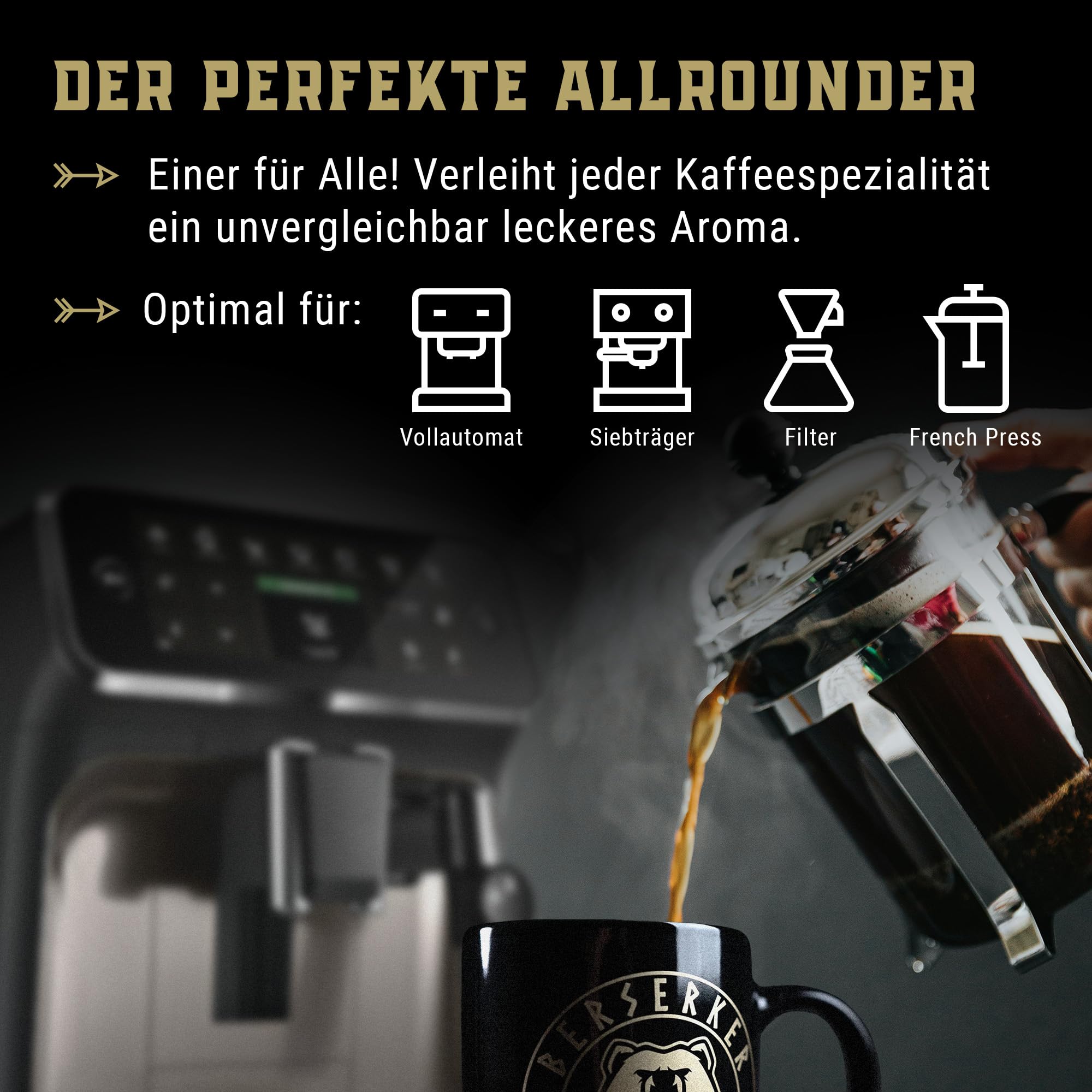 BERSERKER COFFEE - Allfather Blend, 500g - 50% Arabica, 50% Robusta Kaffeebohnen - säurearmer Kaffee, milde Röstung - GANZE BOHNE