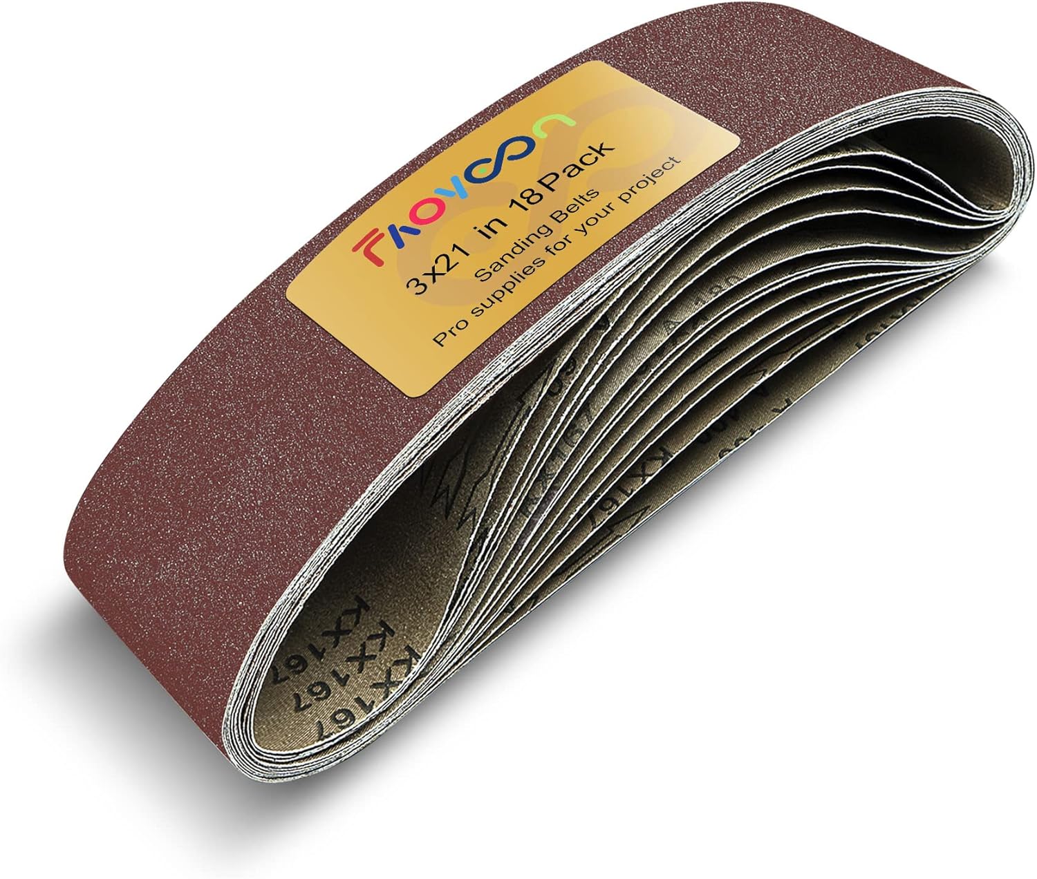 Faoyoon 3x21 Sanding Belts for Woodworking, 18 Pcs Belt Sander Paper