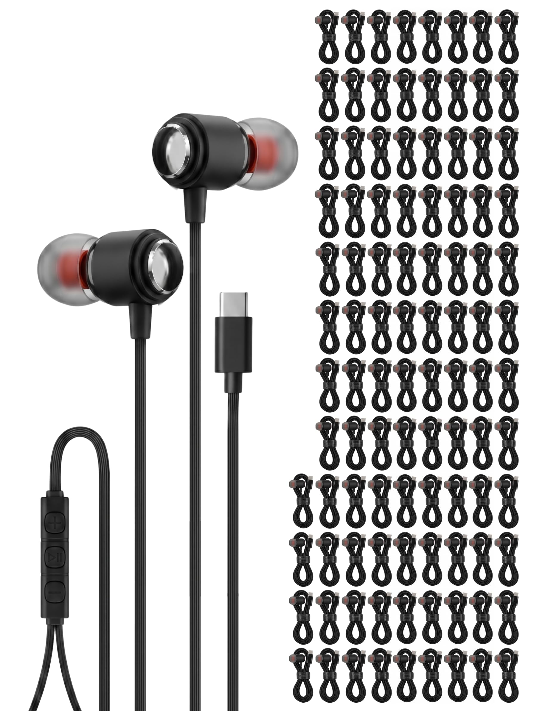 Ember Lot de 100 écouteurs filaires USB C pour iPhone 17, 16, 15 Pro Max, écouteurs de type C avec microphone pour école, salle de classe, bibliothèque, casque filaire USB C pour iPad, Samsung Galaxy