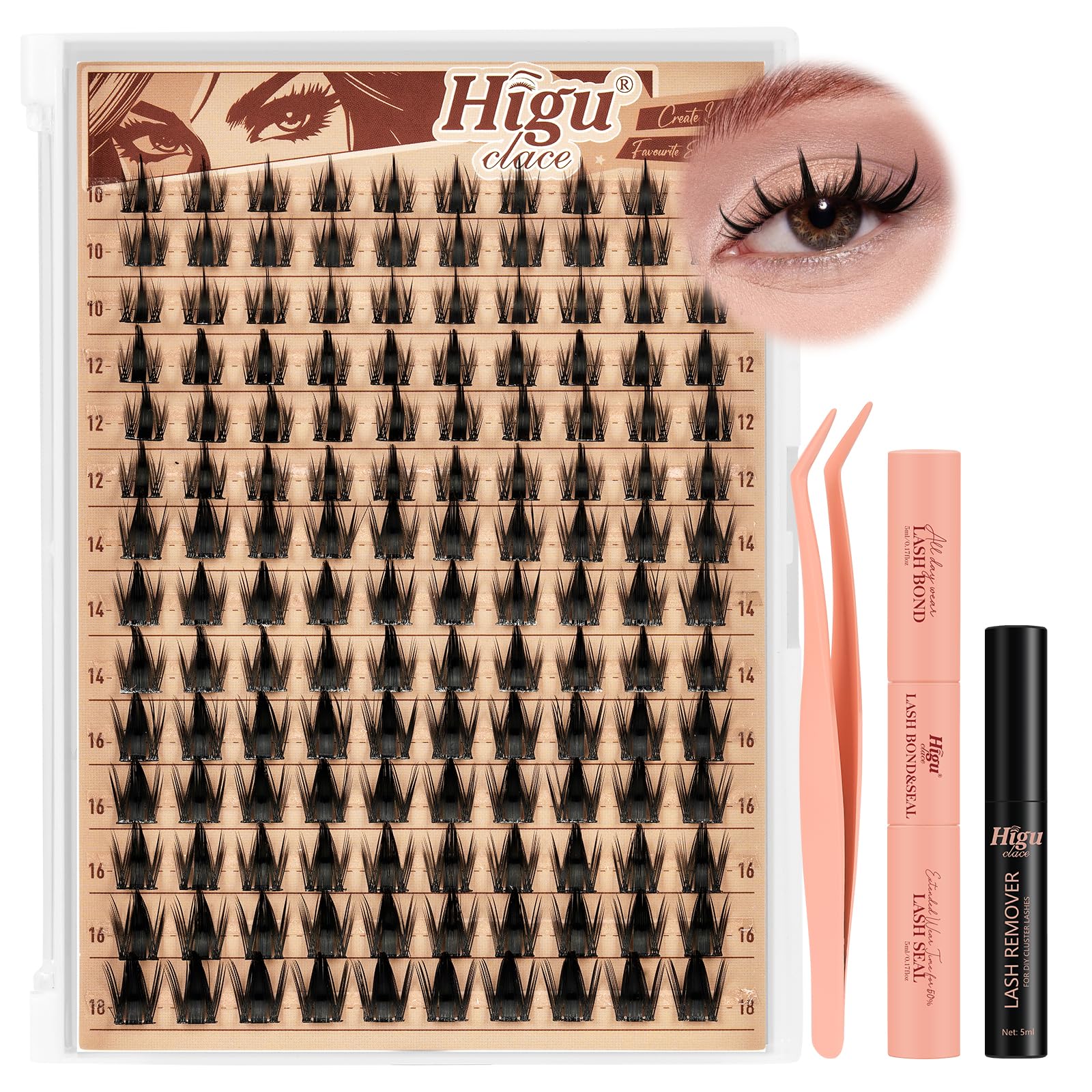 Manga-Cluster-Lashes Kit 10-18mm, Higu clace Natural Lashes Cluster Kit D curl
