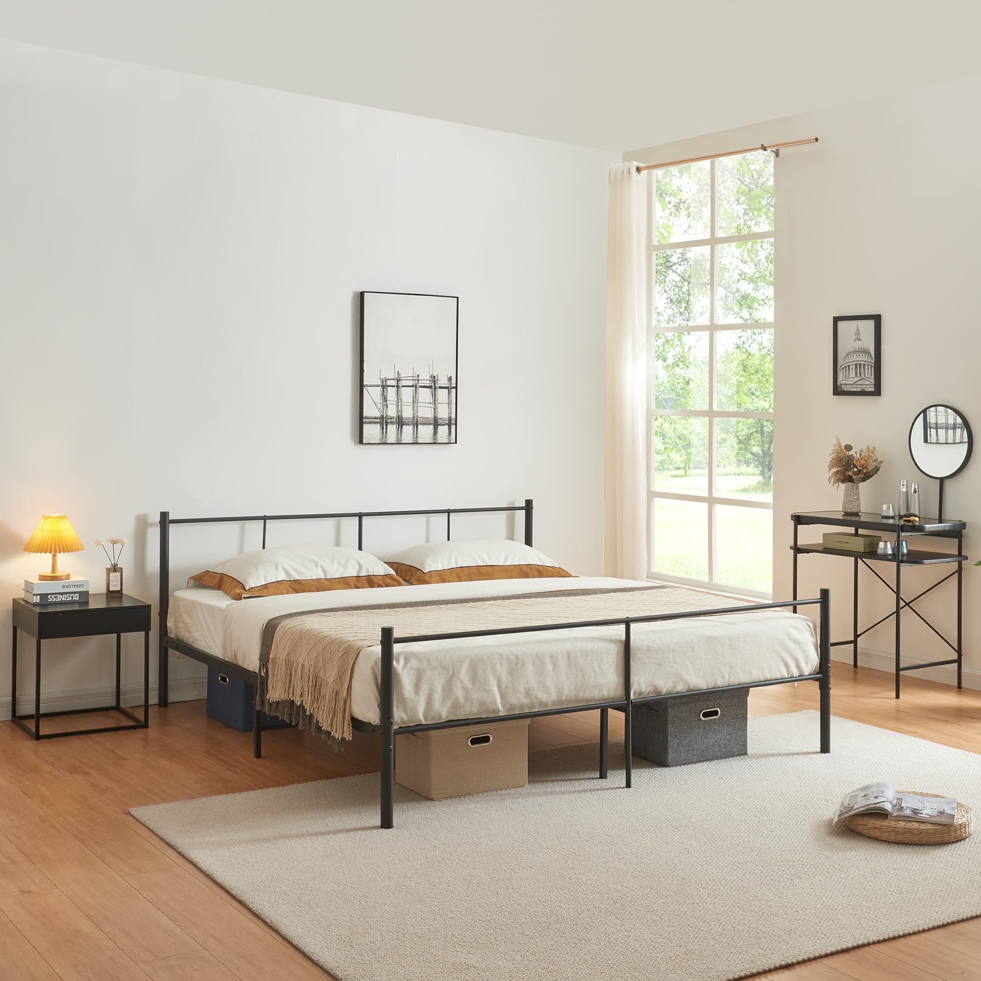 [en.casa] Metallbett Laos 180 x 200 cm Schwarz auf Stahlrahmen mit Lattenrost Bettgestell mit Kopfteil Design Doppelbett Ehebett Gästebett
