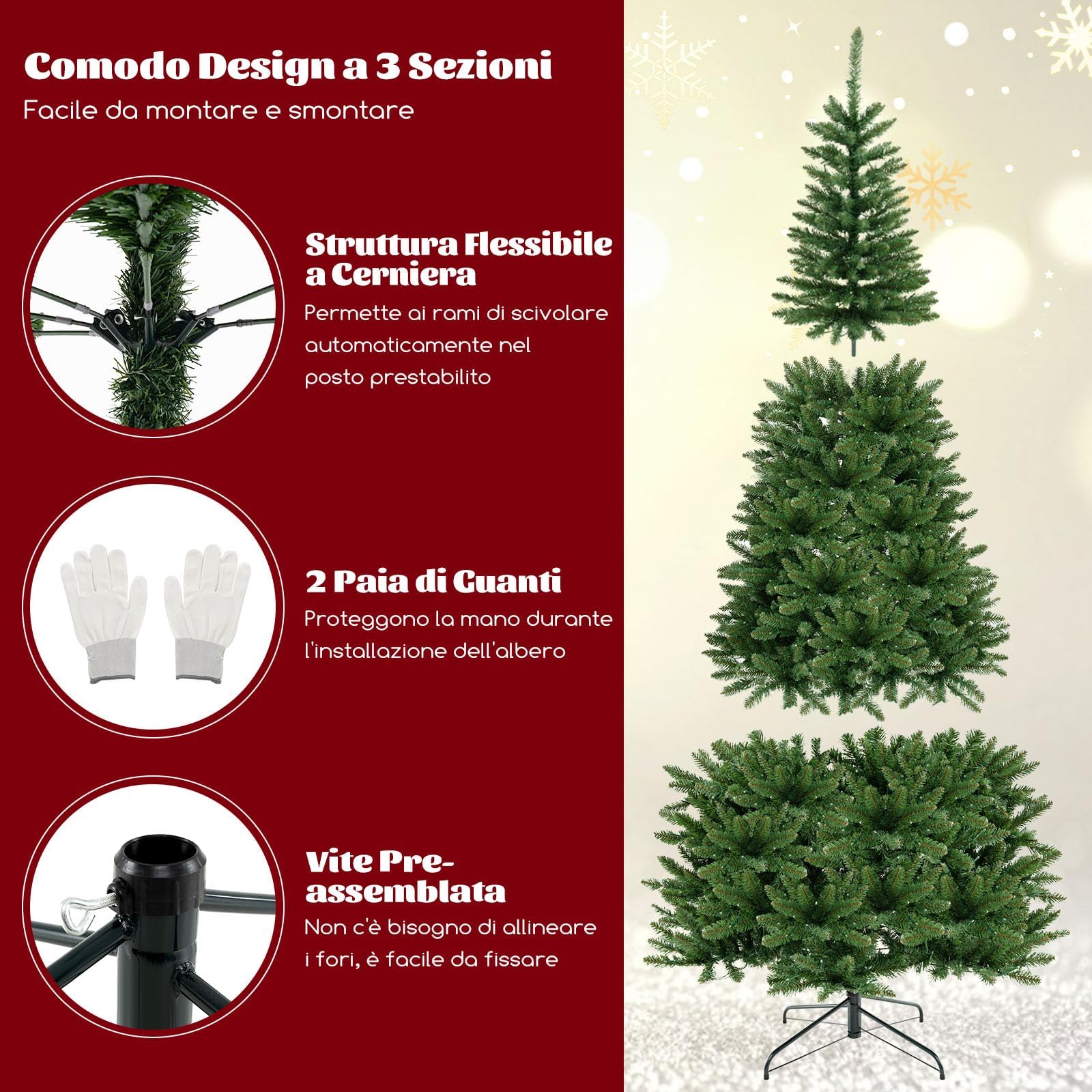 RELAX4LIFE Albero di Natale 240cm, Mezzo Albero da Parete con 360 Luci LED Incorporate, Albero di Natale Angolare da Muro, Decorazione Natalizia per Casa