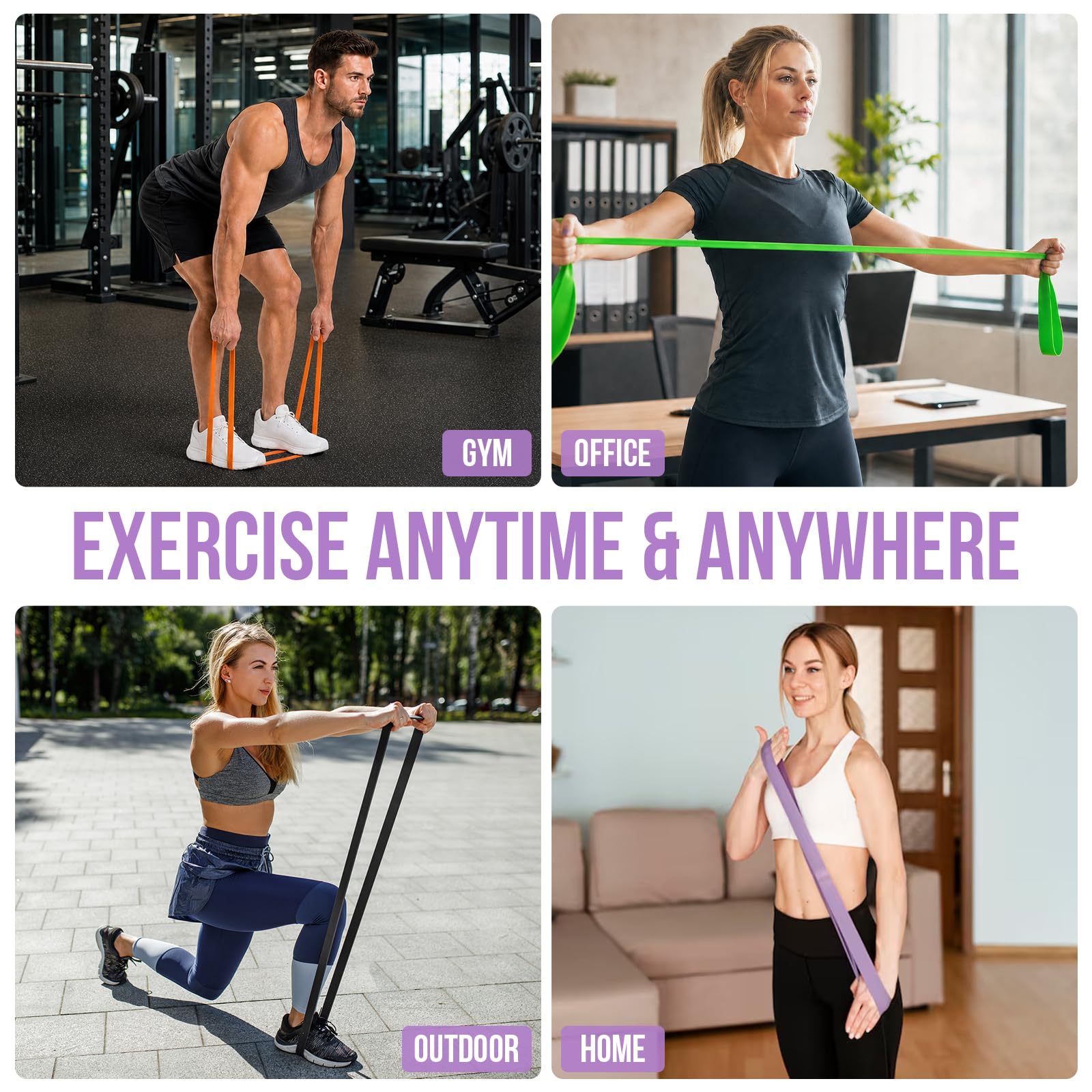 Fitnessbänder Widerstandsbänder 5er Set, Resistance Bands con 4 Livelli di Resistenza, Elastici Fitness con Guida agli Esercizi e Borsa da Trasporto, per Allenamento Muscolare e Yoga
