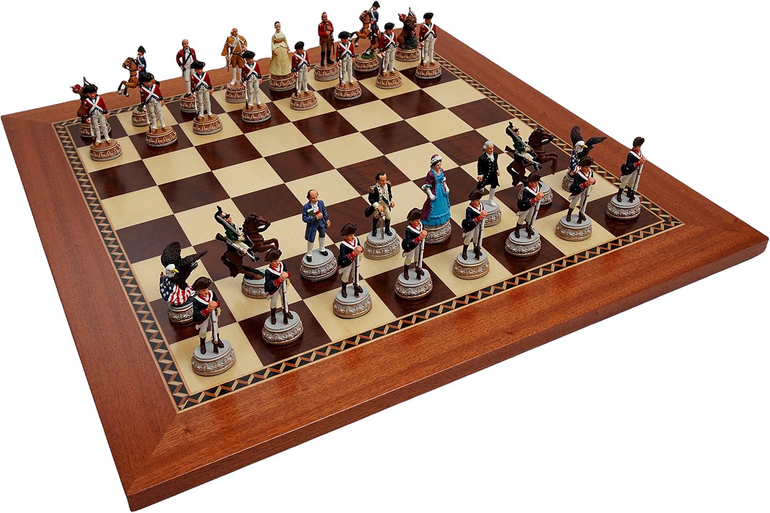 American Revolutionary War of Independence Hand Painted Luxury Pewter Chessmen & Via Marcora Giuseppe Luxury Chess Board from Italy