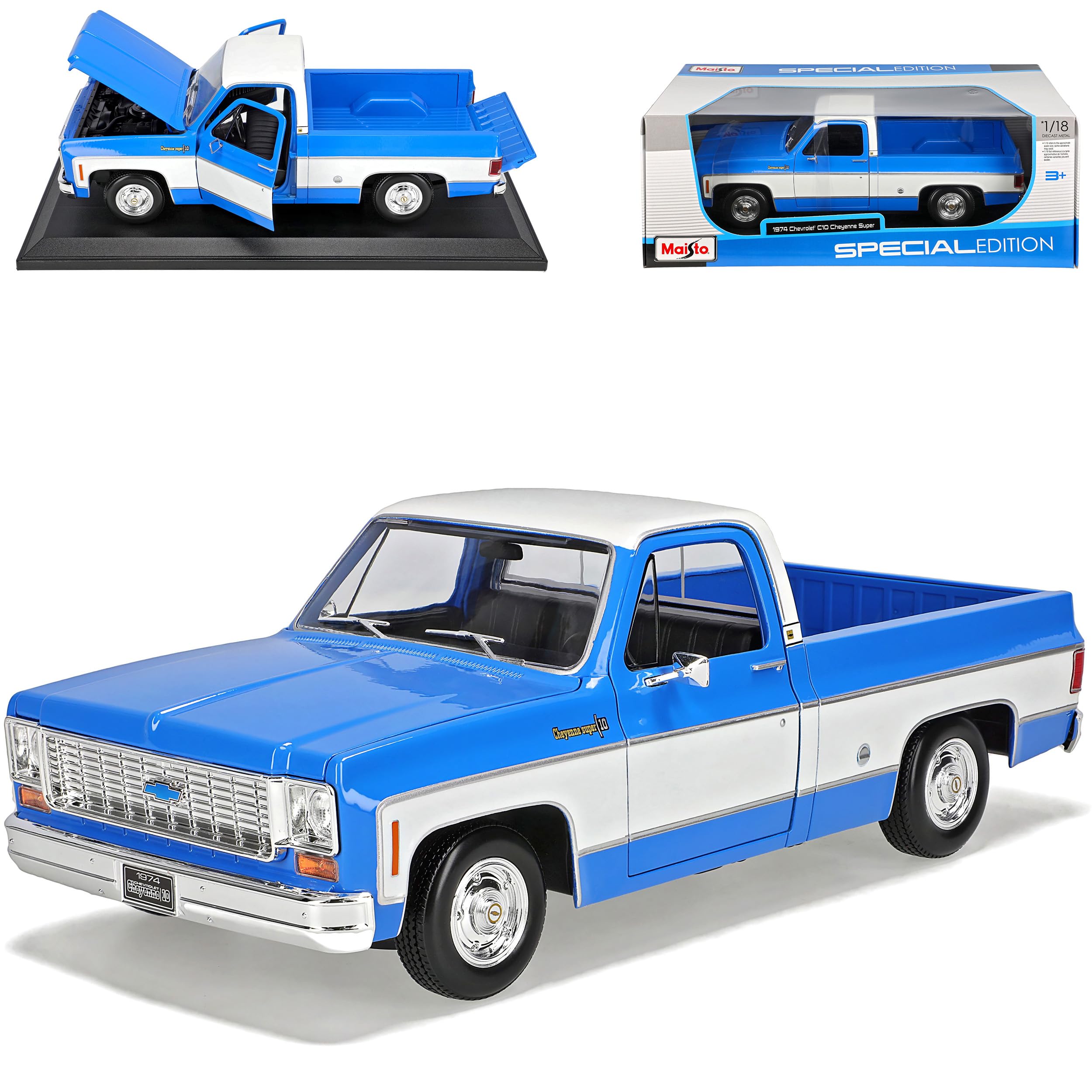 Chevrol. C10 Cheyenne Pick-Up Blau Weiss 3. Generation 1973-1991 1/18 Modell Auto