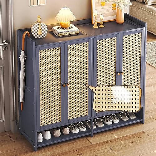 Miniatura 5 de Gabinete de almacenamiento de zapatos de bambú, armario de zapatos de 8 niveles con puertas, estante independiente para zapatos deportivos para