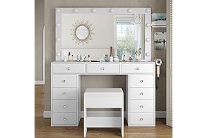 Stunning Vanity Desk with Illuminated LEDs and Ample Storage