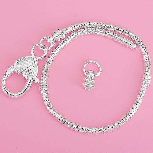 Miniatura 3 de rubyca 10pcs blanco bañado en plata corazón langosta Cadena de Serpiente Europea Pulsera de Perlas de Fit Encanto