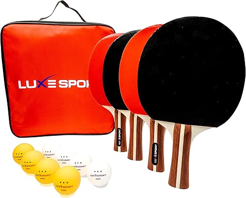 Ping Pong - Juego de 4 raquetas de tenis de mesa  palas de 8 bolas de tres estrellas con funda de transporte portátil para viajes - Rec o Pro Play