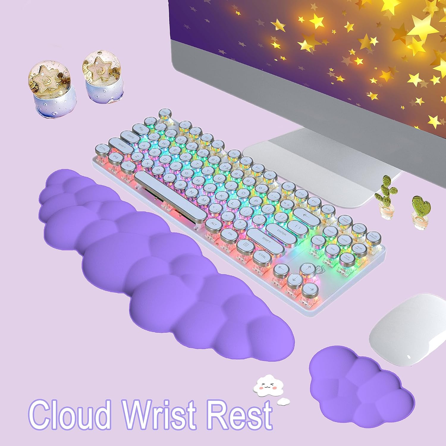 Cloud Wrist Rest, Keyboard Wrist Rest and Mouse Wrist Rest, Memory Foam Wrist Rest for Computer Keyboard Ergonomic Wrist Rest for Relieve Wrist & Arm Pain, Cute Wrist Rest for Office/Computer/Laptop