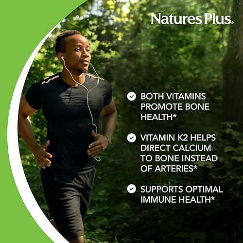Miniatura 3 de Natures Plus Vitaminas D3 y K2-90 Tabletas - Promueve el apoyo óseo, la función inmunológica, la salud cardiovascular y el equilibrio del estado de