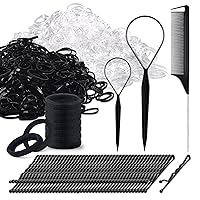 Vista 1 de 1000 ligas elásticas para el cabello, bandas de goma pequeñas IKOCO que incluyen 500 elásticos transparentes y 500 negros, 2 herramientas Topsy